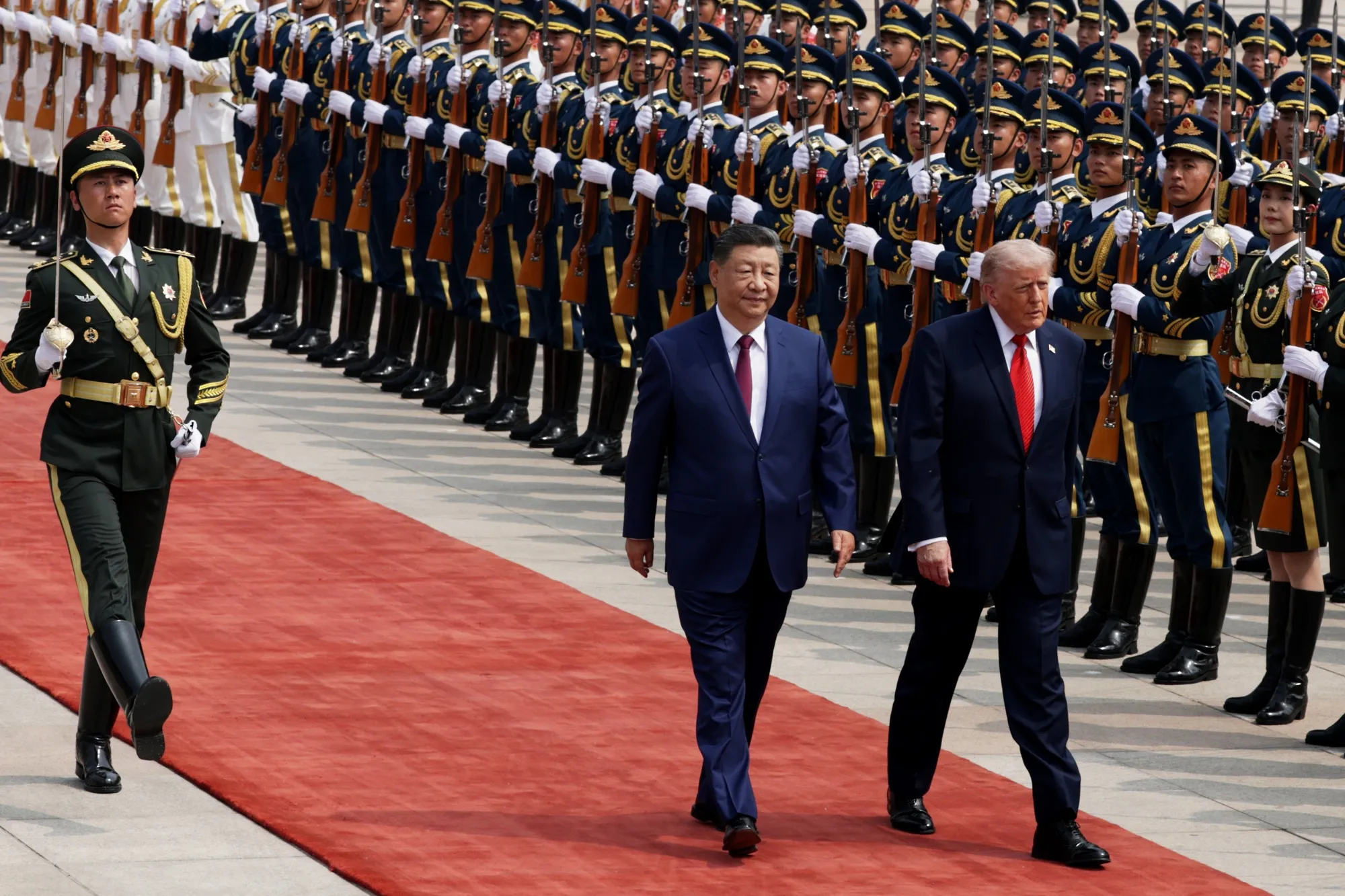 President Donald Trump and President Xi Jinping during a welcome ceremony at the Great Hall of the People in Beijing, on May 14.