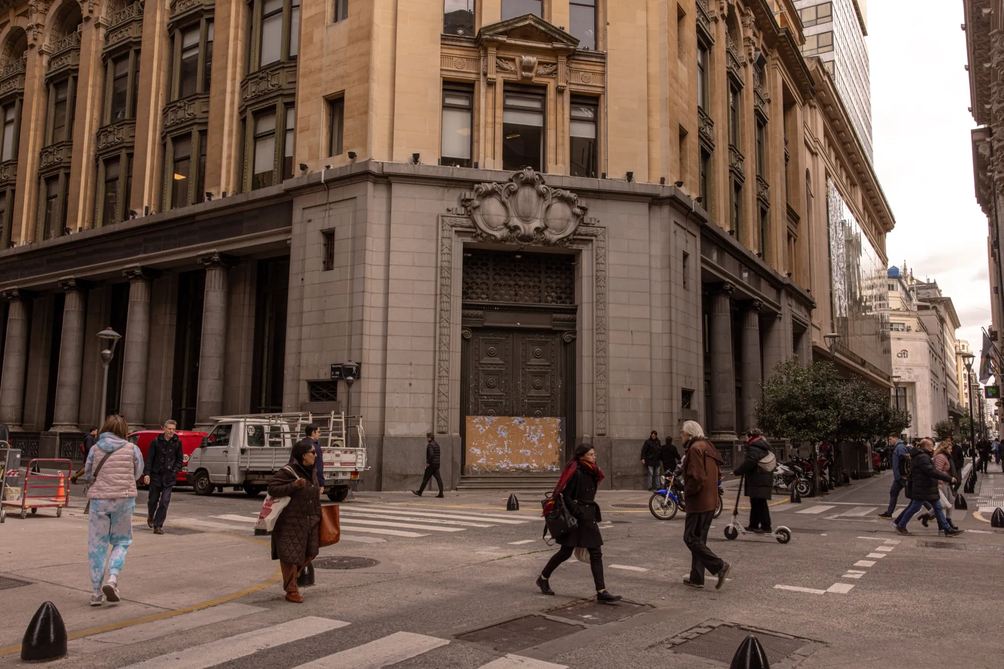Pedestrians in the financial district in Buenos Aires, Argentina.