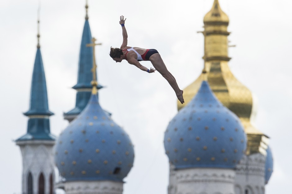 U.S. diver Ginger Huber competes at the 2015 Swimming World Championships in Kazan, Russia.