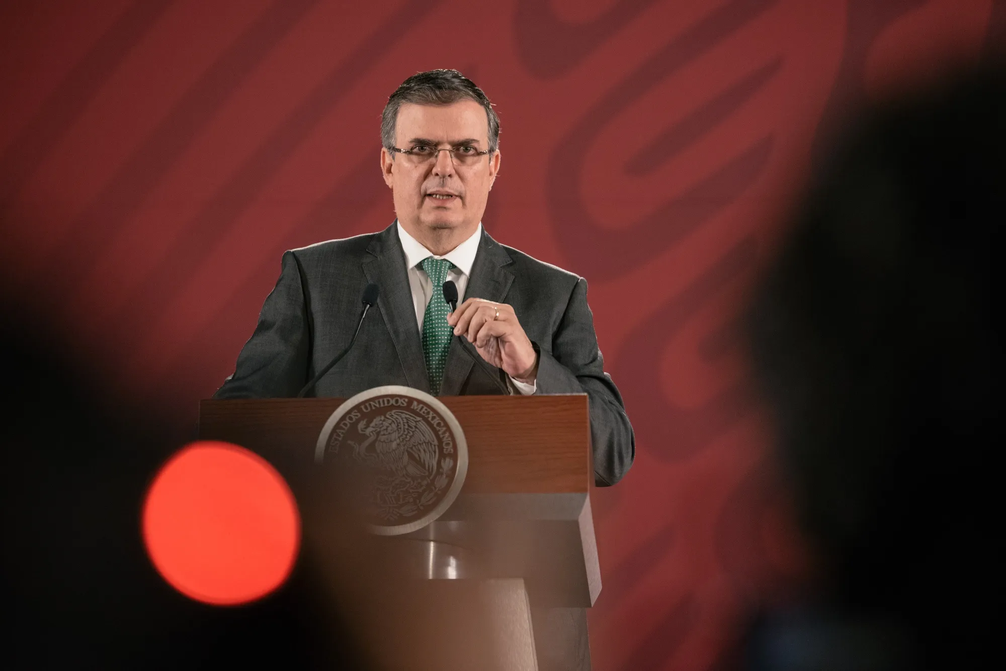Marcelo Ebrard speaks during a news conference&nbsp;in Mexico City.