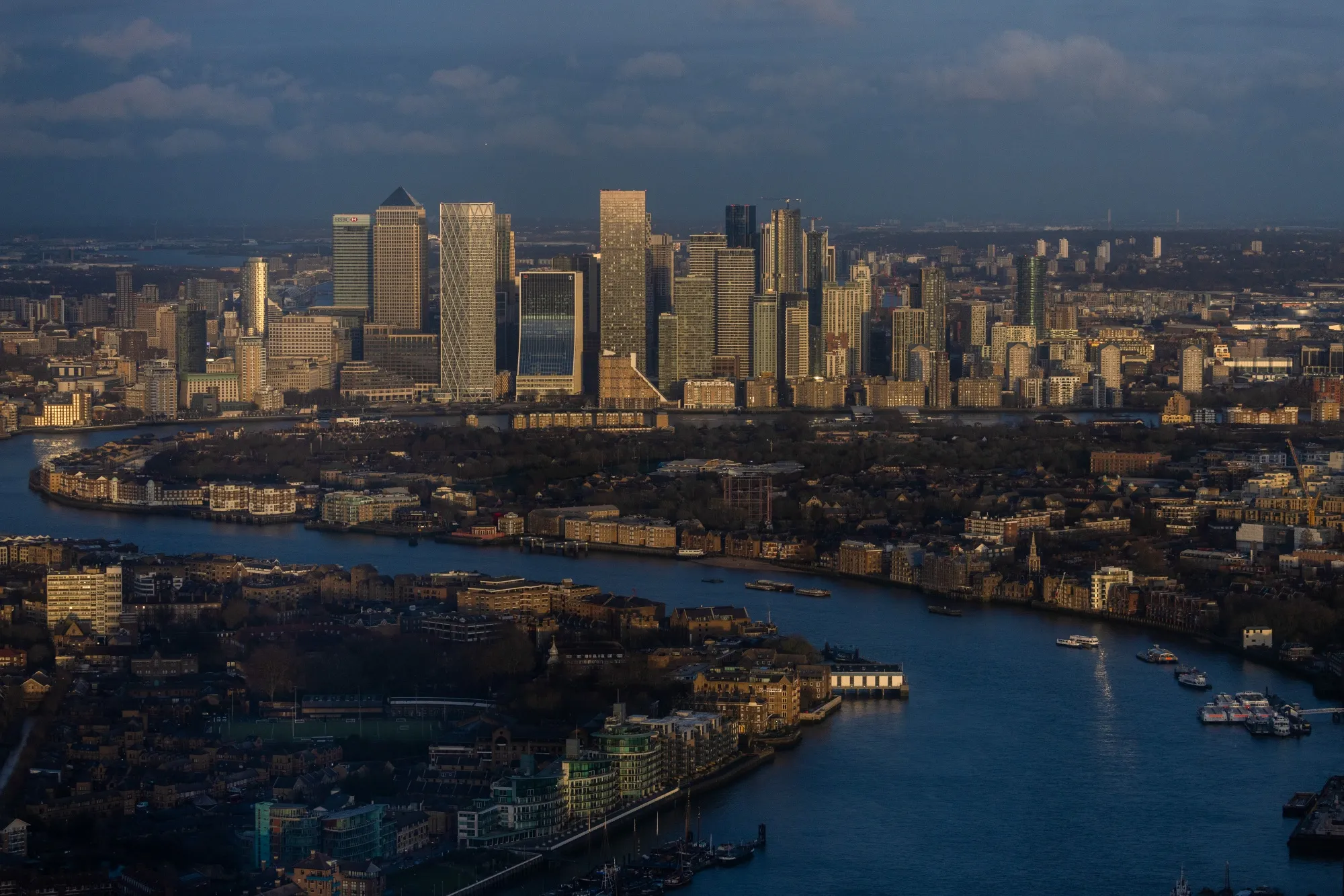 Skyscrapers in the Canary Wharf financial, business and shopping district in London.