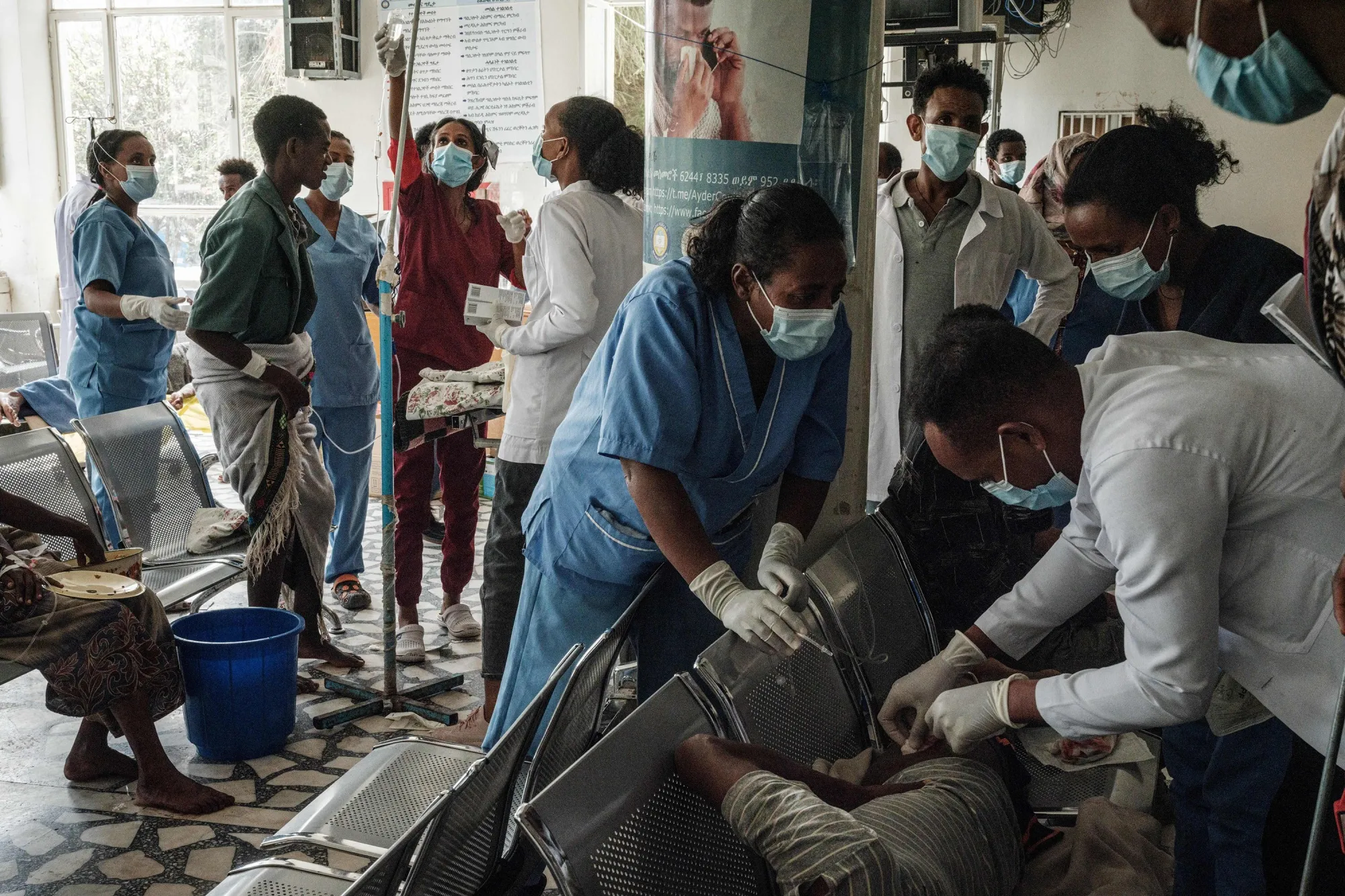 People injured in an airstrike in Togoga receive medical treatment at a hospital in Mekele, Ethiopia, on June 24, 2021. &nbsp;