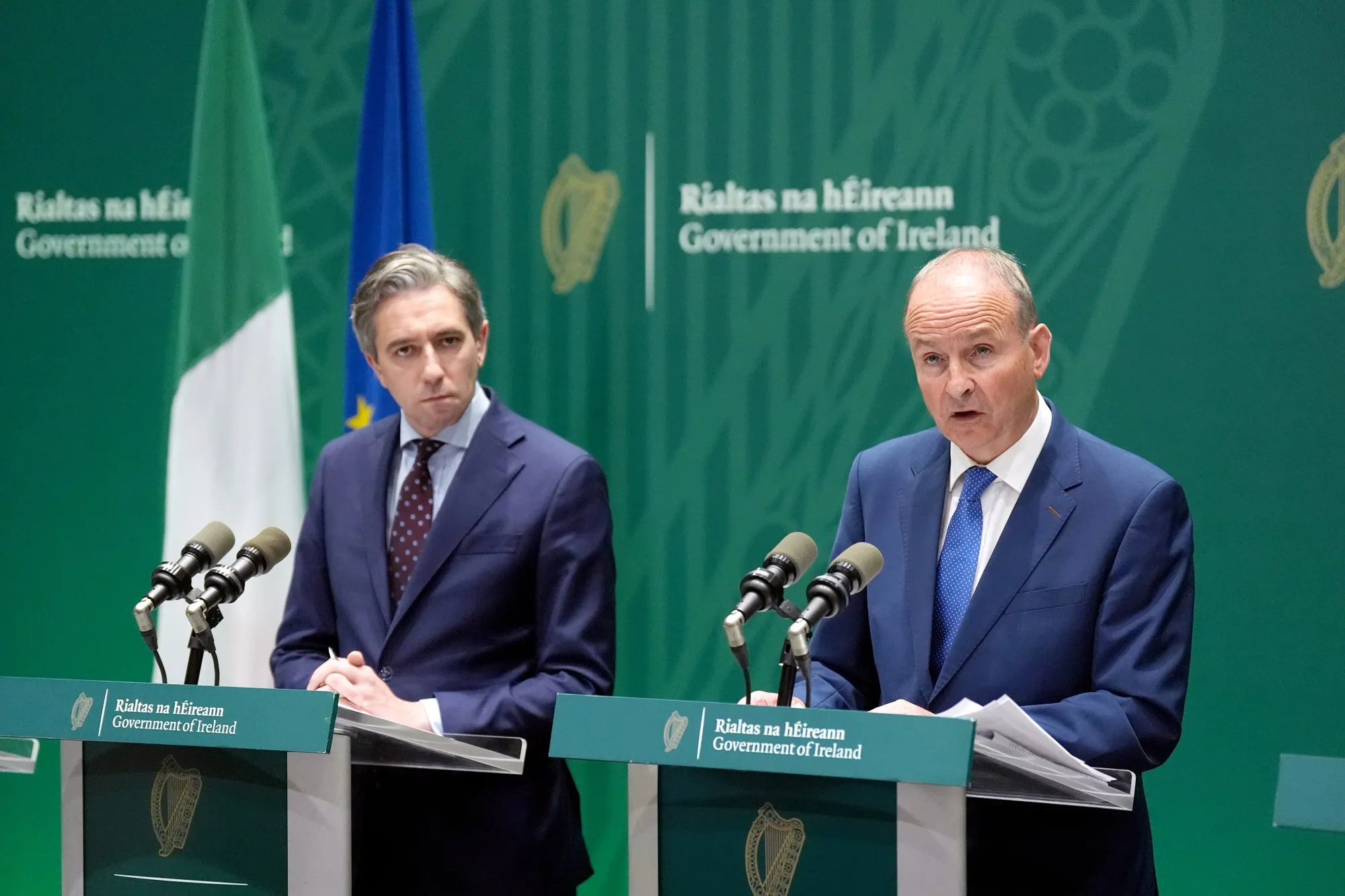 Deputy Prime Minister&nbsp;Simon Harris and Prime Minister Michael Martin&nbsp;at&nbsp;the launch of the Government's Summer economic statement,&nbsp;on July 22.