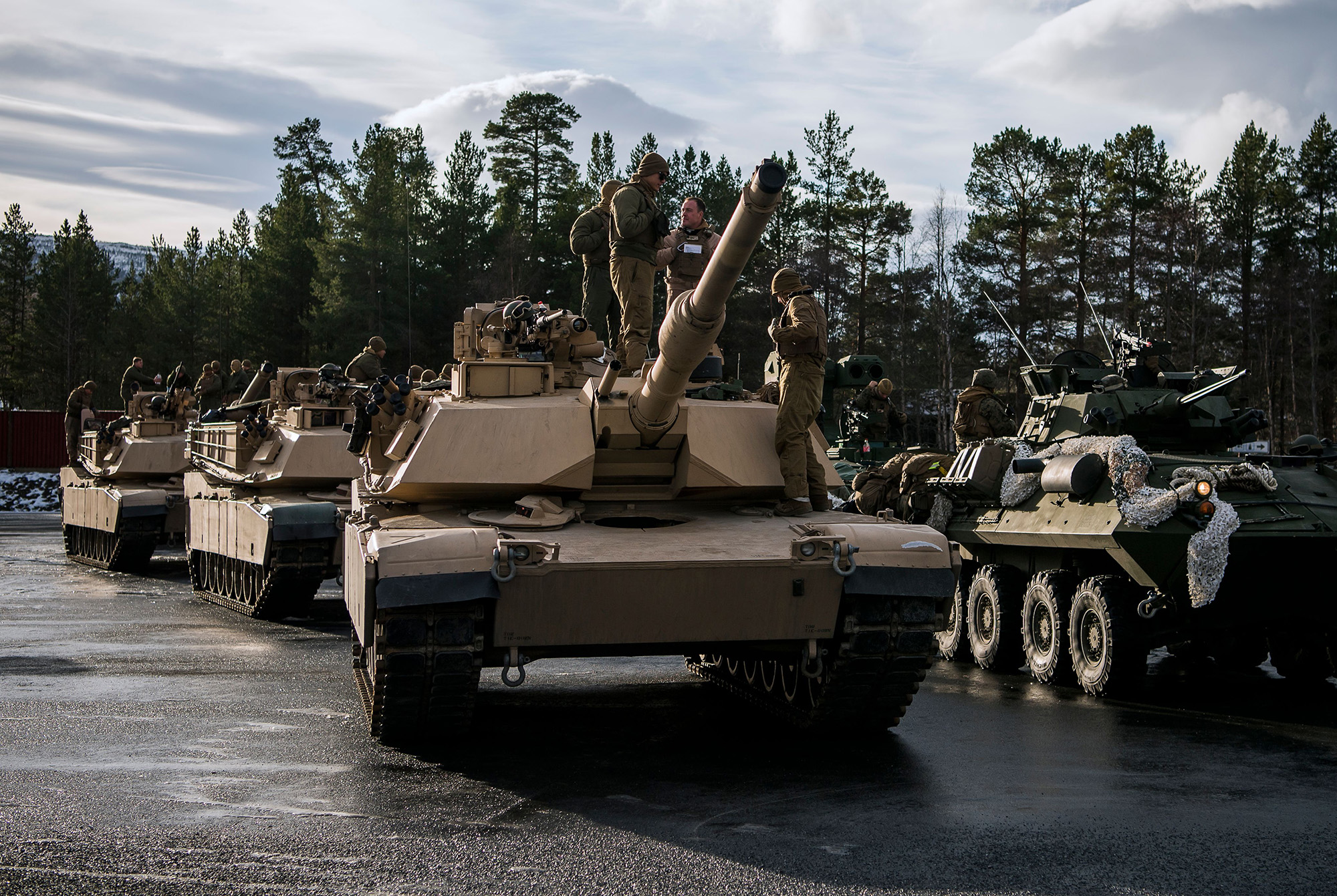 M1 Abrams tanks, left, during an exercise near the town of Oppdal, Norway in 2018.