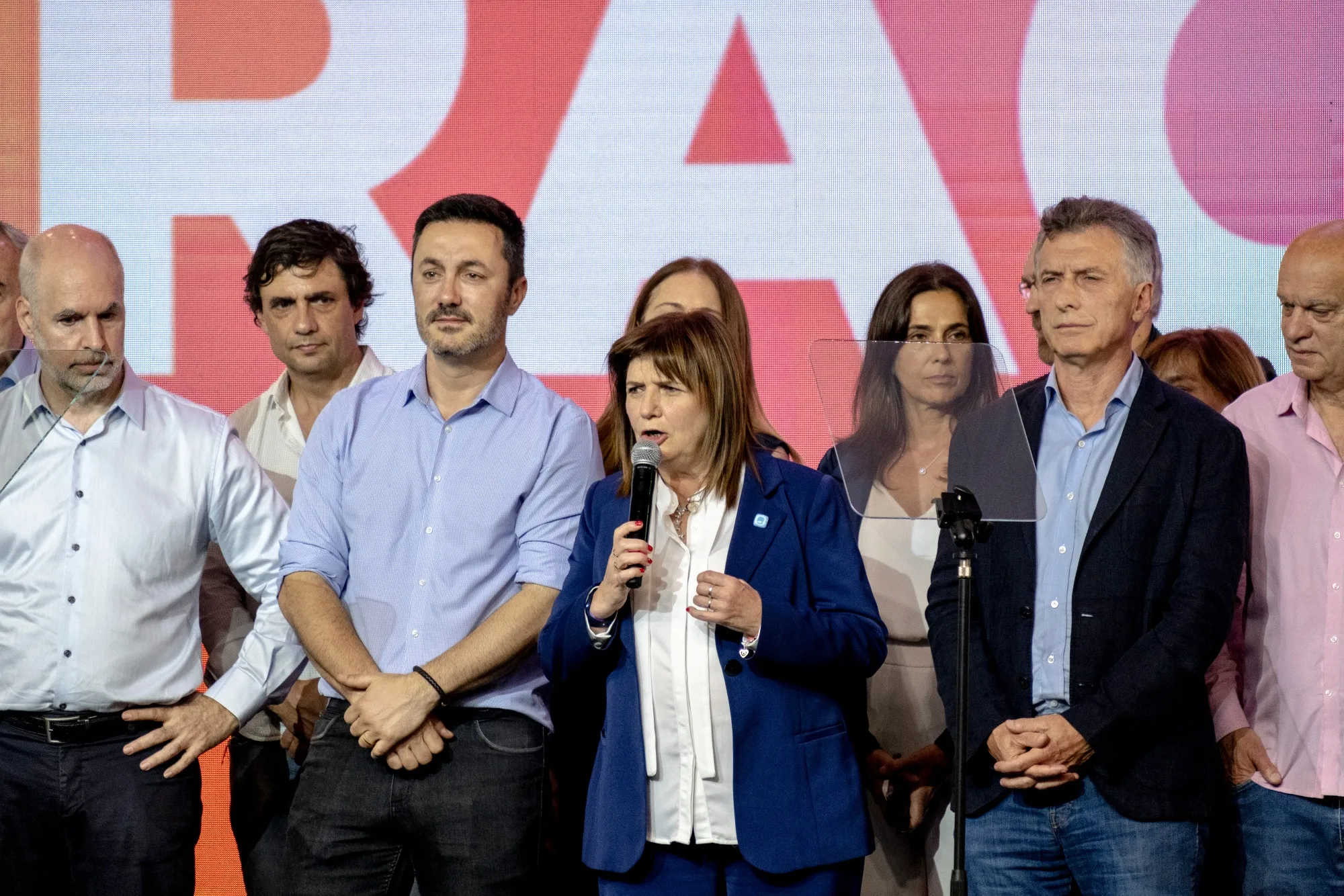 Patricia Bullrich, center, speaks during an election night rally in Buenos Aires on Oct. 22.