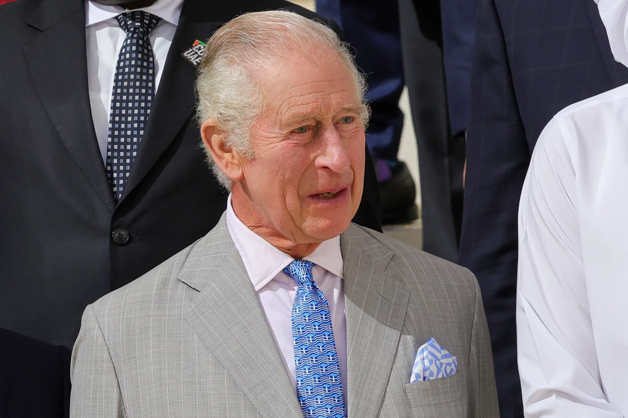 King Charles III and his blue tie during the COP28 United Nations climate summit in Dubai.