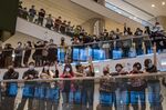 Demonstrators gather during a protest inside Cityplaza shopping mall in Hong Kong on April 26.