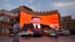 Xi Jinping on a screen in Kashgar, in China's western Xinjiang region.