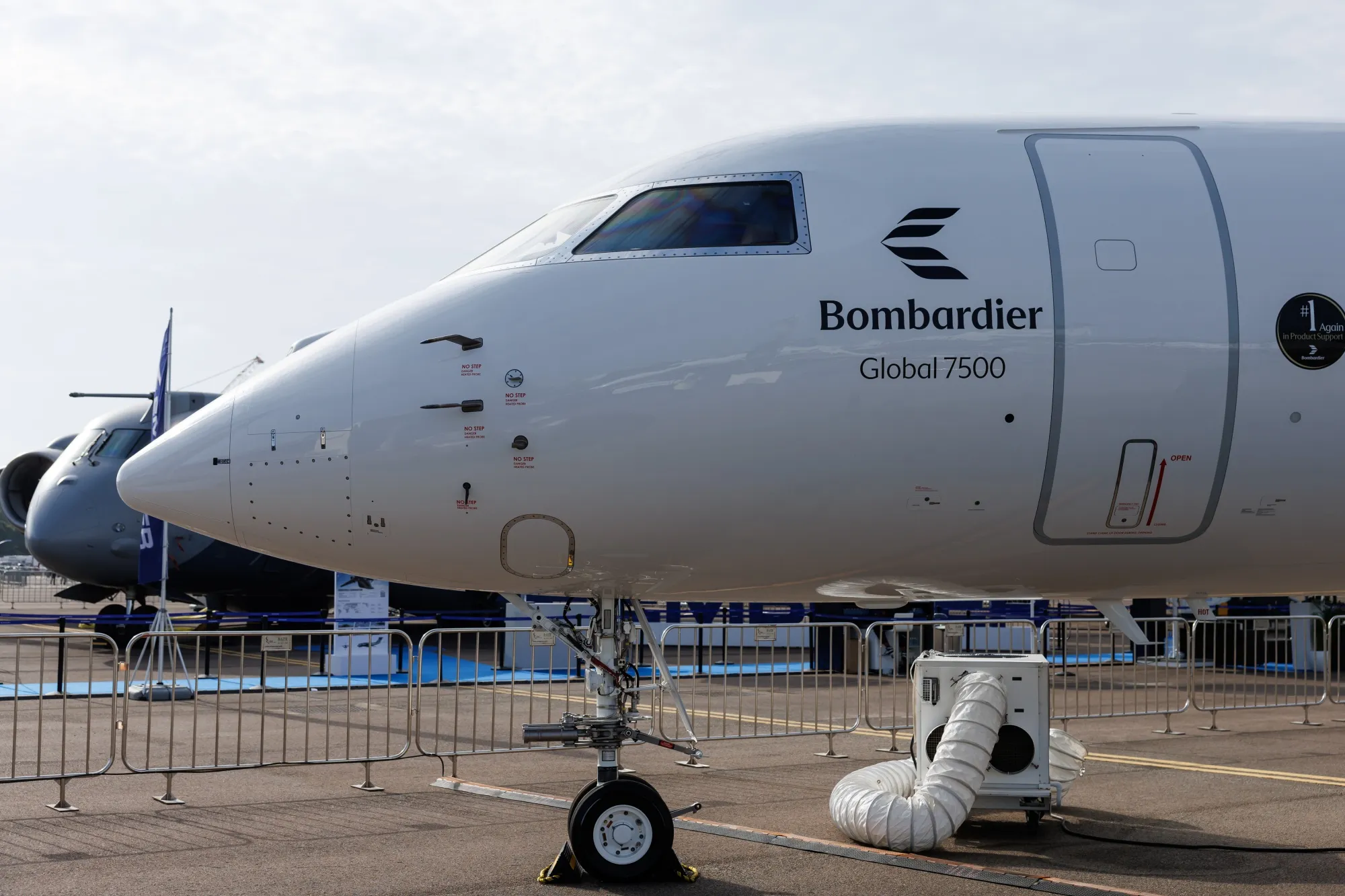 A Bombardier Global 7500 business jet on display during the Singapore Airshow.
