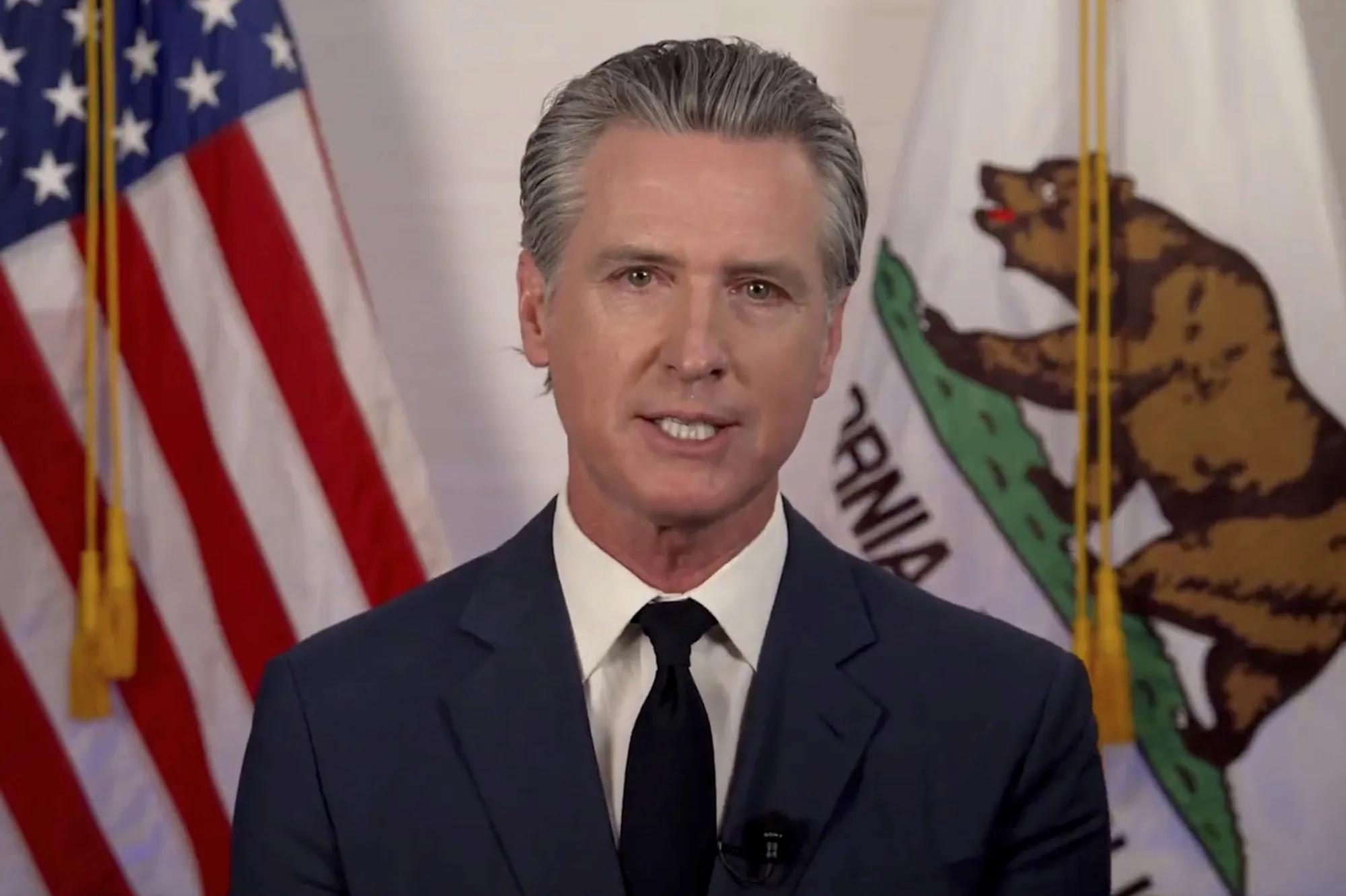 Governor Gavin Newsom speaks during a televised address on June 10.