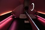 Subdued lighting illuminates a First Class bathroom cabin inside an Airbus SAS A380 aircraft, operated by Qatar Airways Ltd. on Tuesday, June 16, 2015.