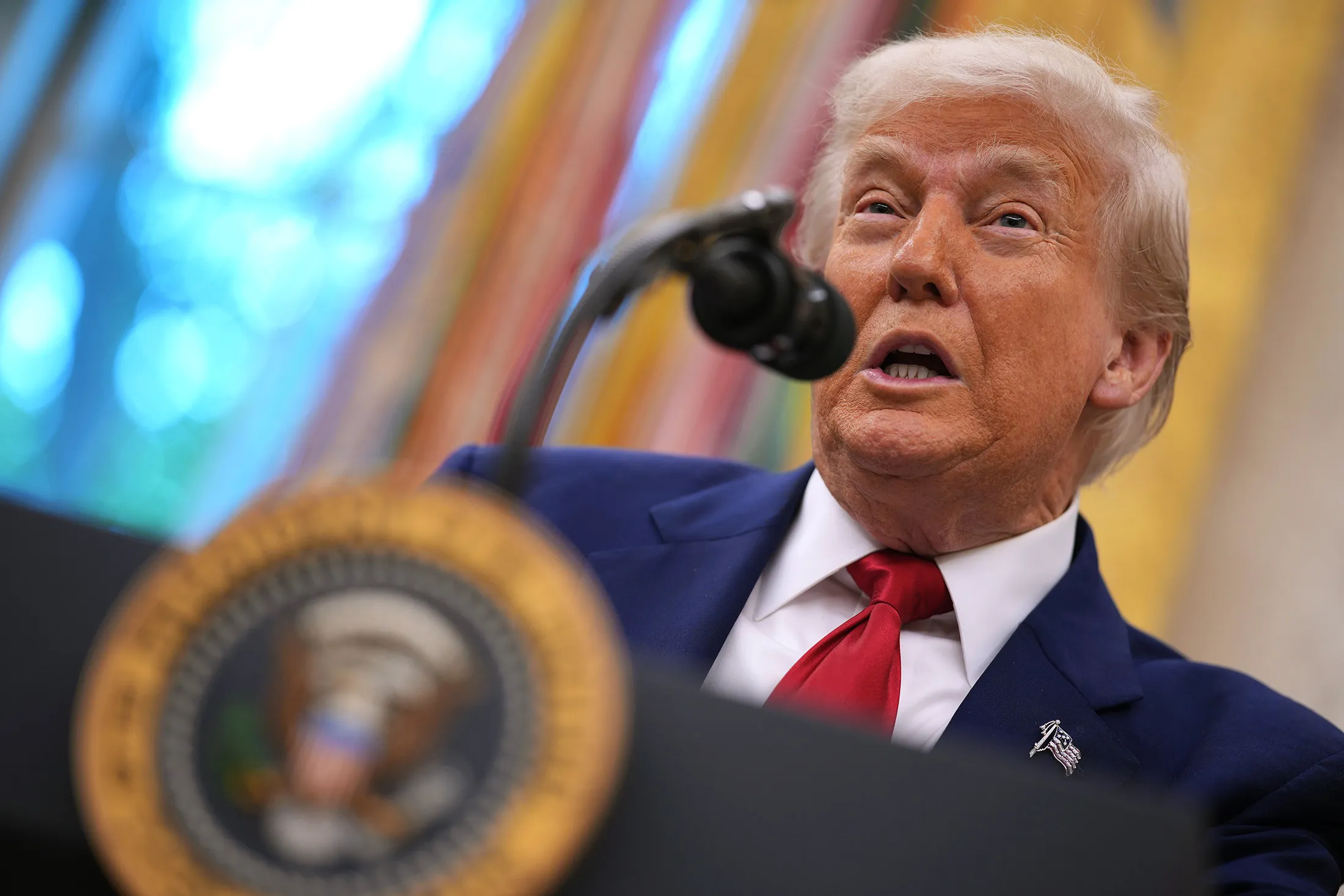 President Donald Trump speaks in the Oval Office of the White House on May 28.