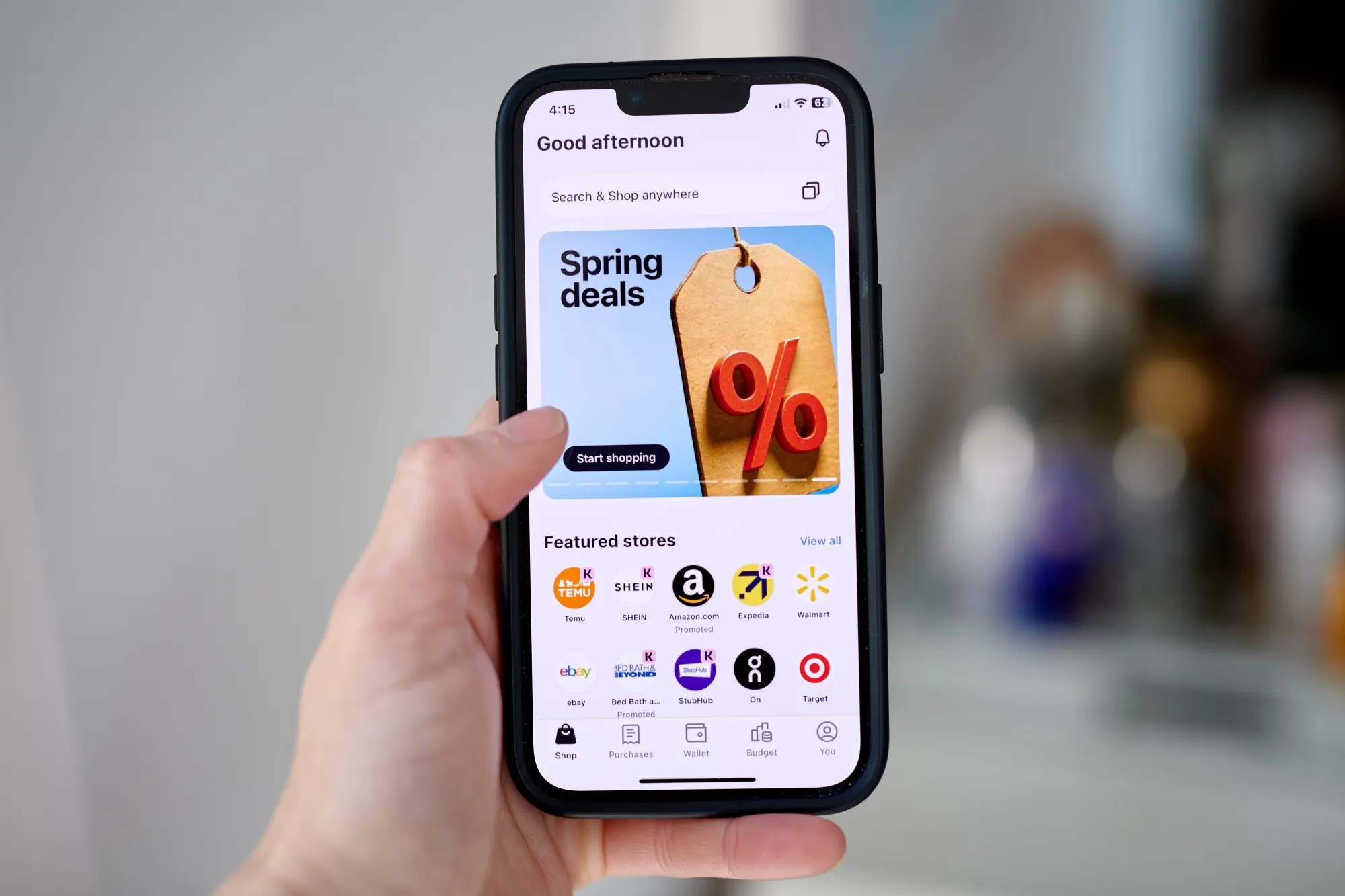 The Klarna app on a smartphone.