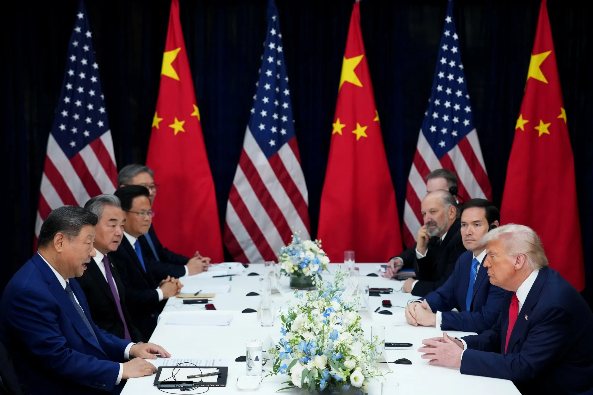 Xi Jinping and Donald Trump during a bilateral meeting in Busan, South Korea&nbsp;on Oct. 30.