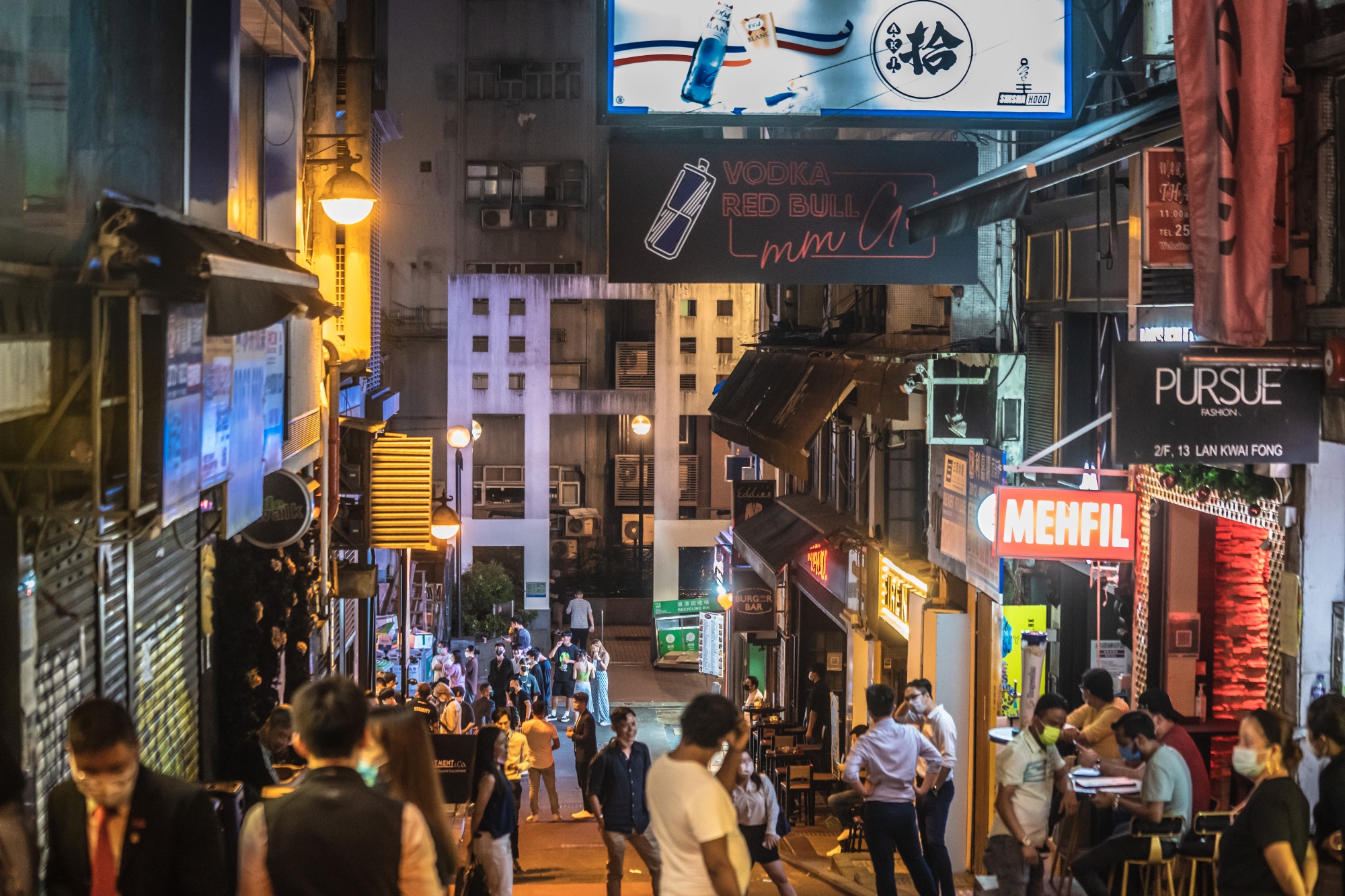 The Lan Kwai Fong nightlife area in Hong Kong.
