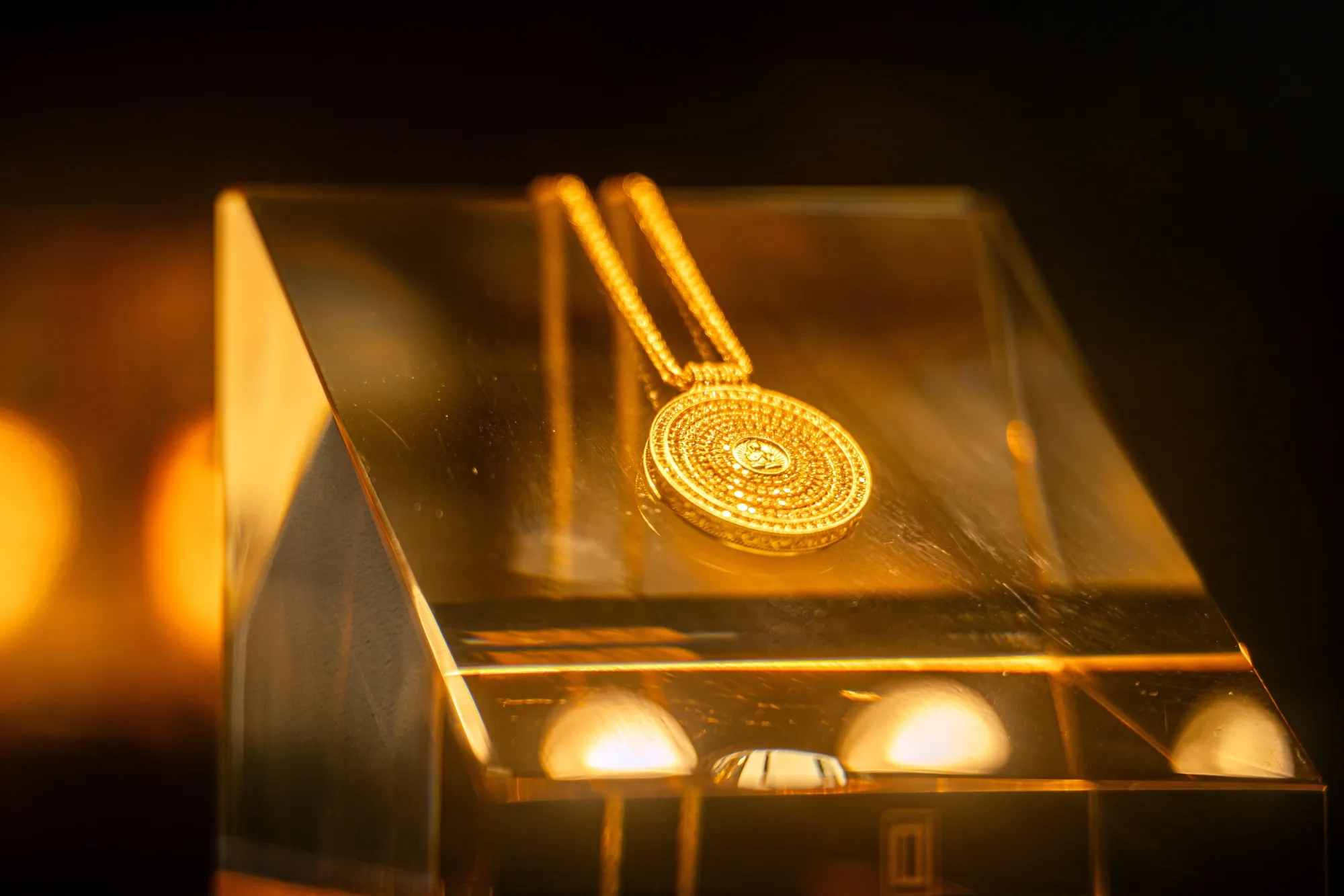 A gold medallion on display at a Laopu Gold Co. store in&nbsp;Hong Kong, China.