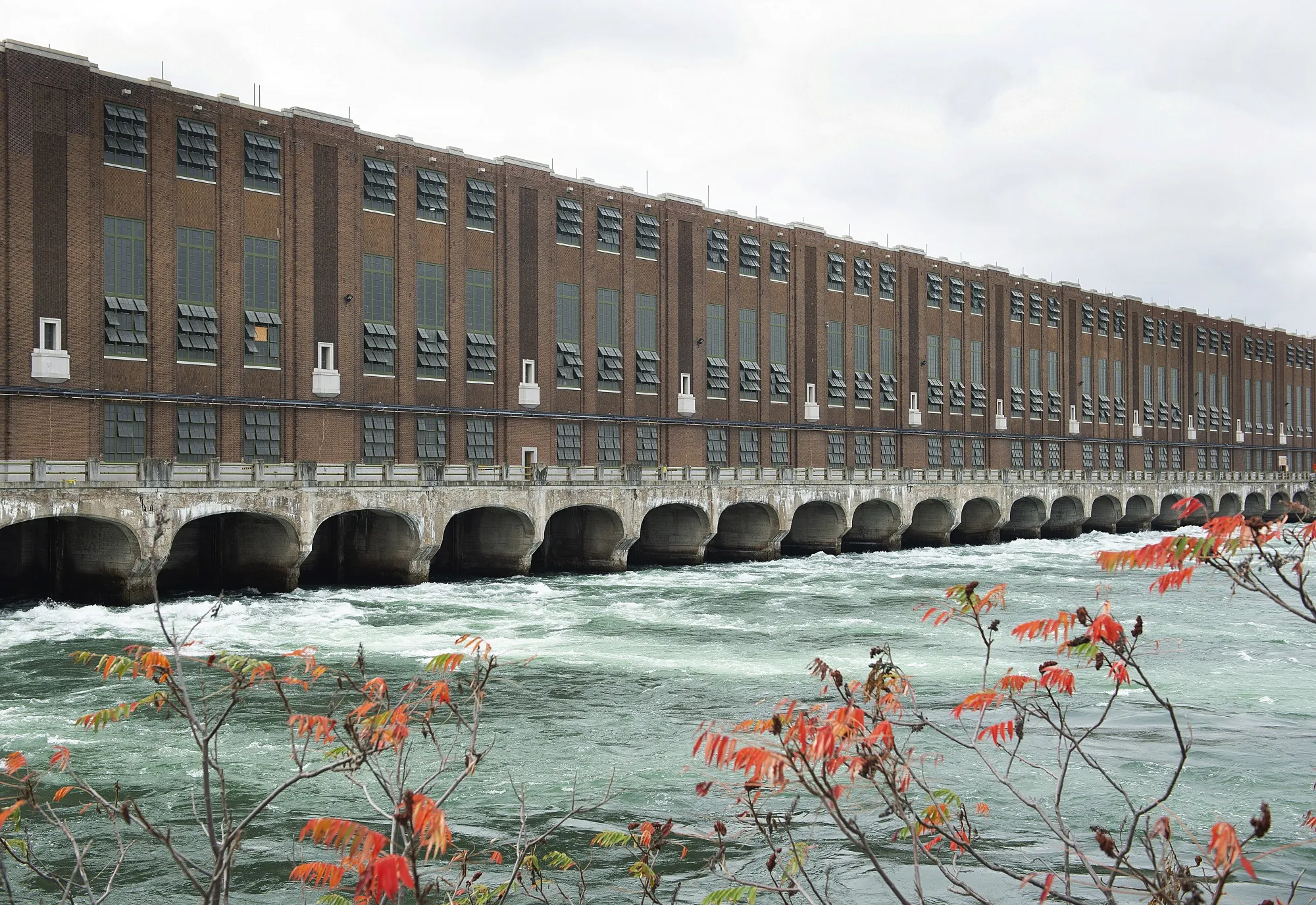 The Hydro-Quebec Beauharnois hydroelectric generating station on the Saint Lawrence River in Beauharnois, Quebec.