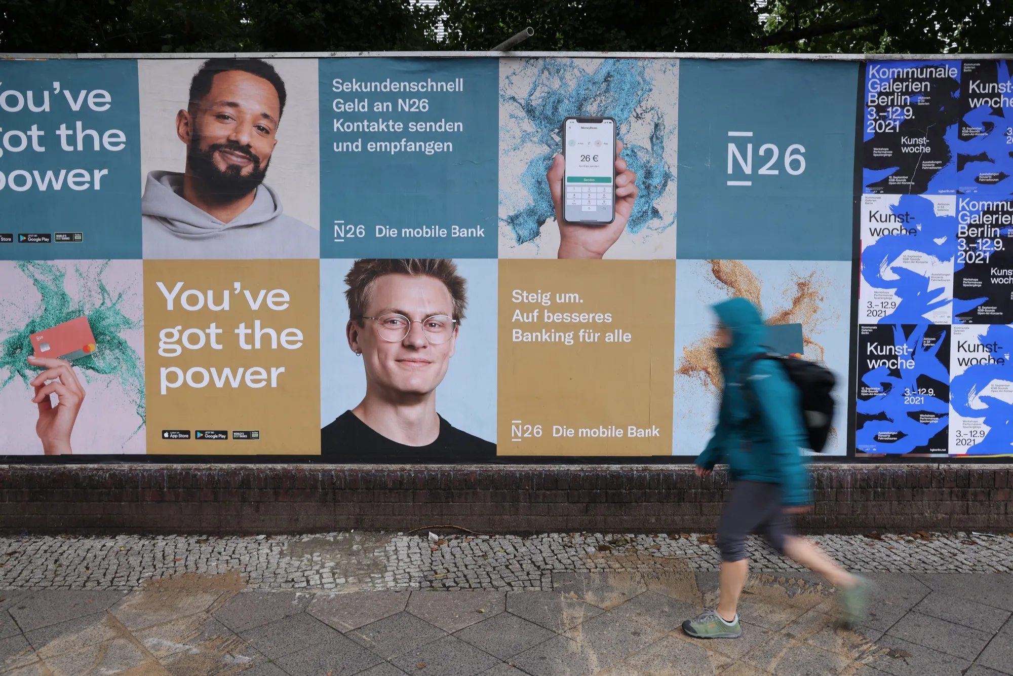German internet bank N26 advertisement in Berlin in 2021.