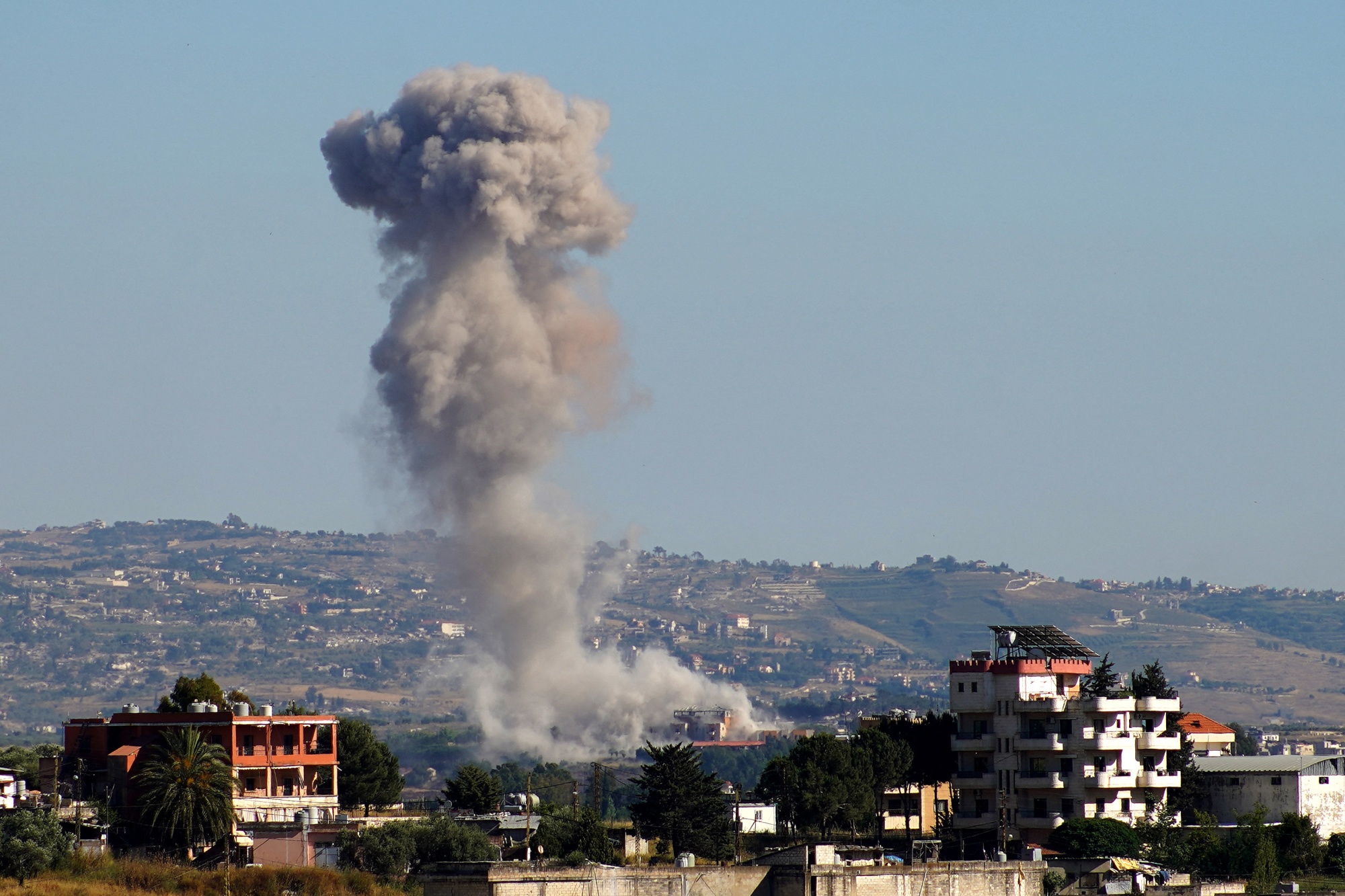 Smoke after an airstrike near Nabatieh, Lebanon on June 4. Photographer: Abbas Fakih/AFP/Getty Images