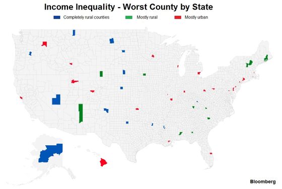 From Georgia to Delaware: U.S. County Level Income Inequality