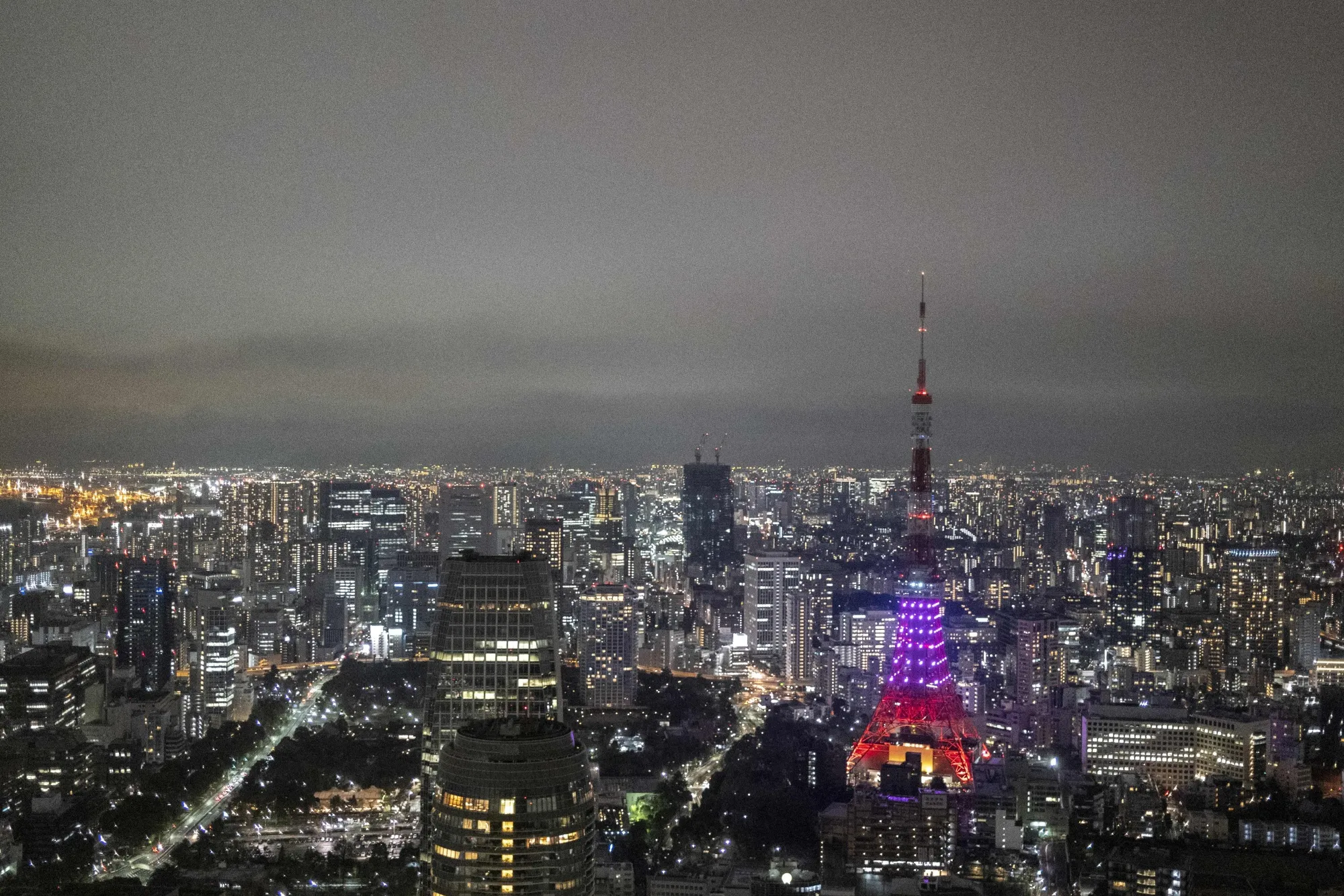 The Tokyo Tower is&nbsp;partially lit as part of energy-saving measures&nbsp;in Tokyo on March 22.