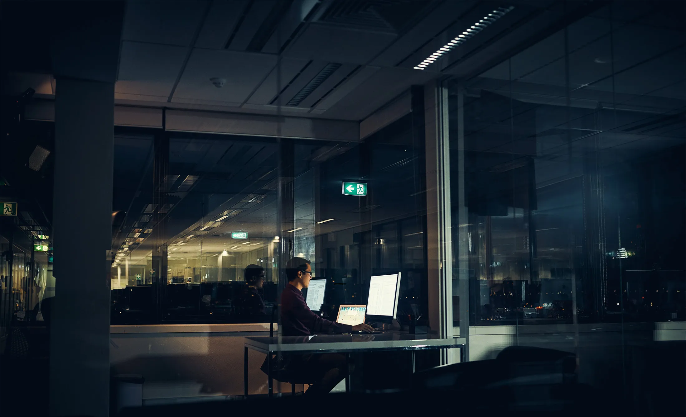 Working late at night.