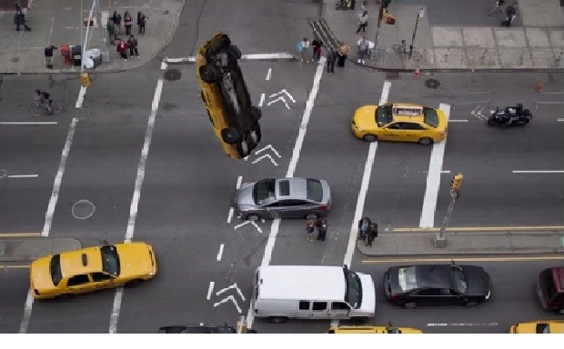 A 2D taxi can be flipped 360 degrees. 