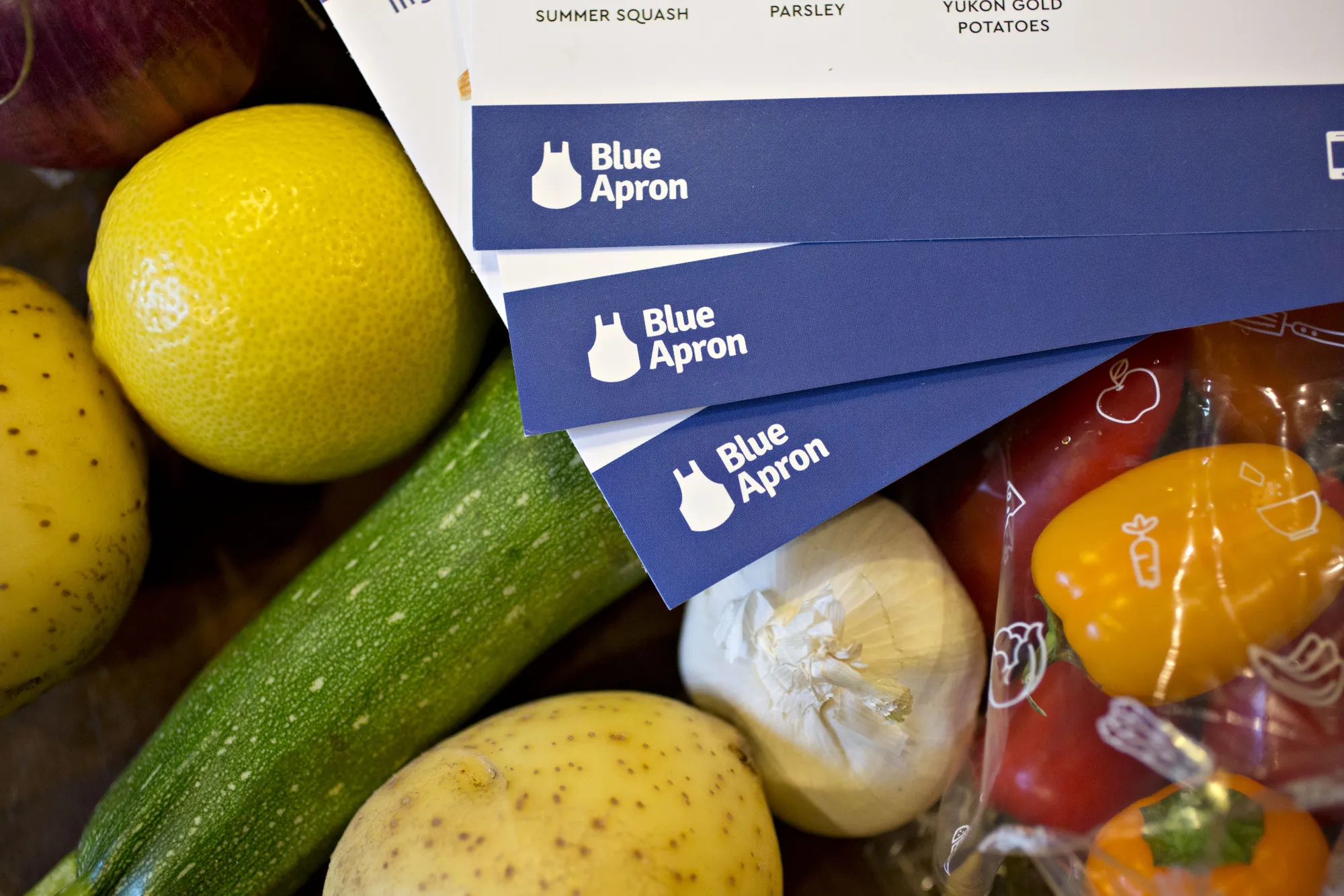 Recipe cards from a Blue Apron Holdings Inc. meal-kit delivery.