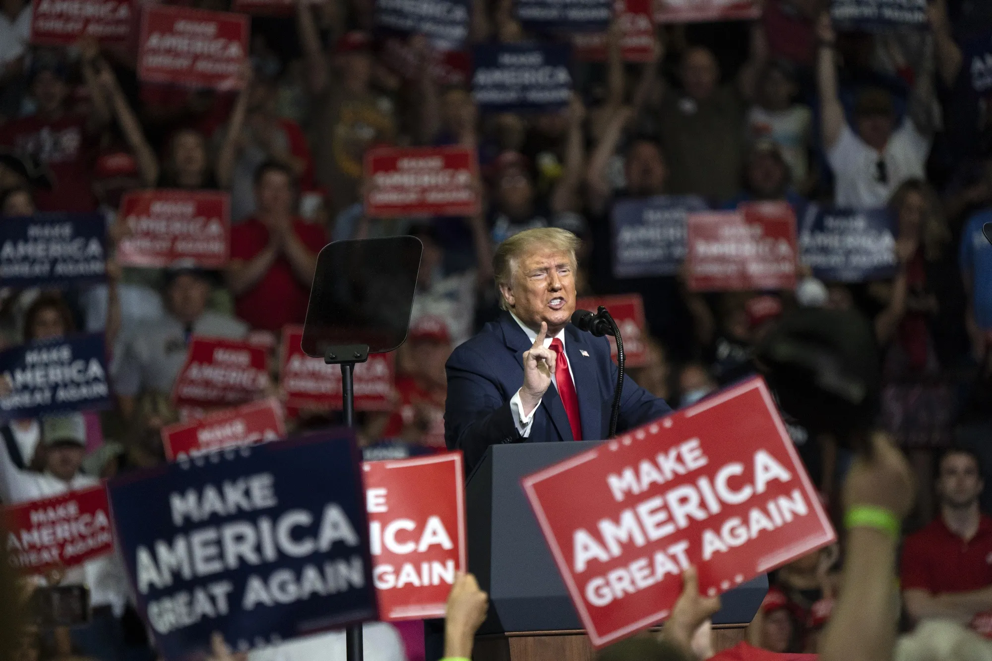 U.S. President Donald Trump speaks during a rally in Tulsa, Oklahoma on June 20.