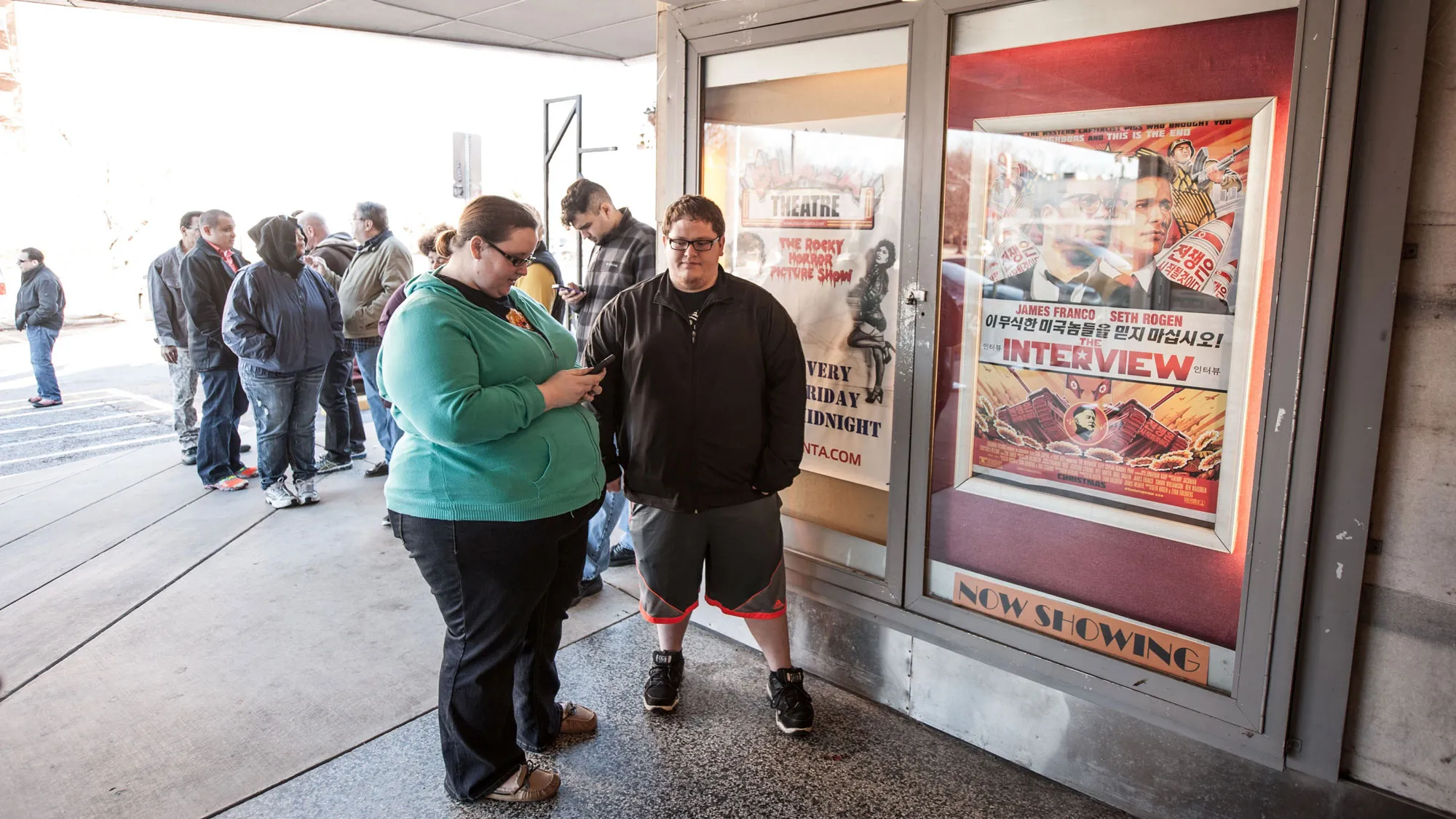 Sony Pictures' 'The Interview' opens at the Plaza Theatre on, Christmas Day, December 25, 2014 in Atlanta, Georgia. Sony hackers have been releasing stolen information and threatened attacks on theaters that screened the film.
