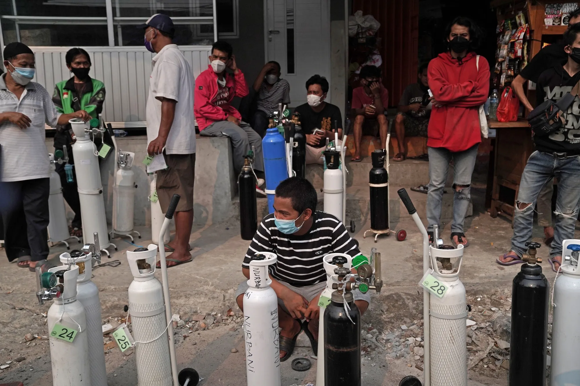 Oxygen tank refilling station in Jakarta, on July 5.