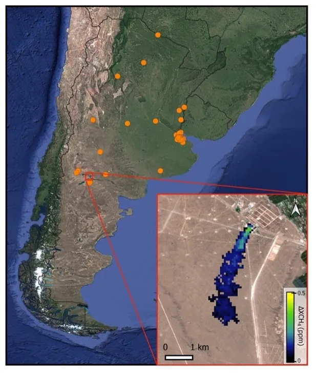 The location of a methane leak that was halted in Argentina.