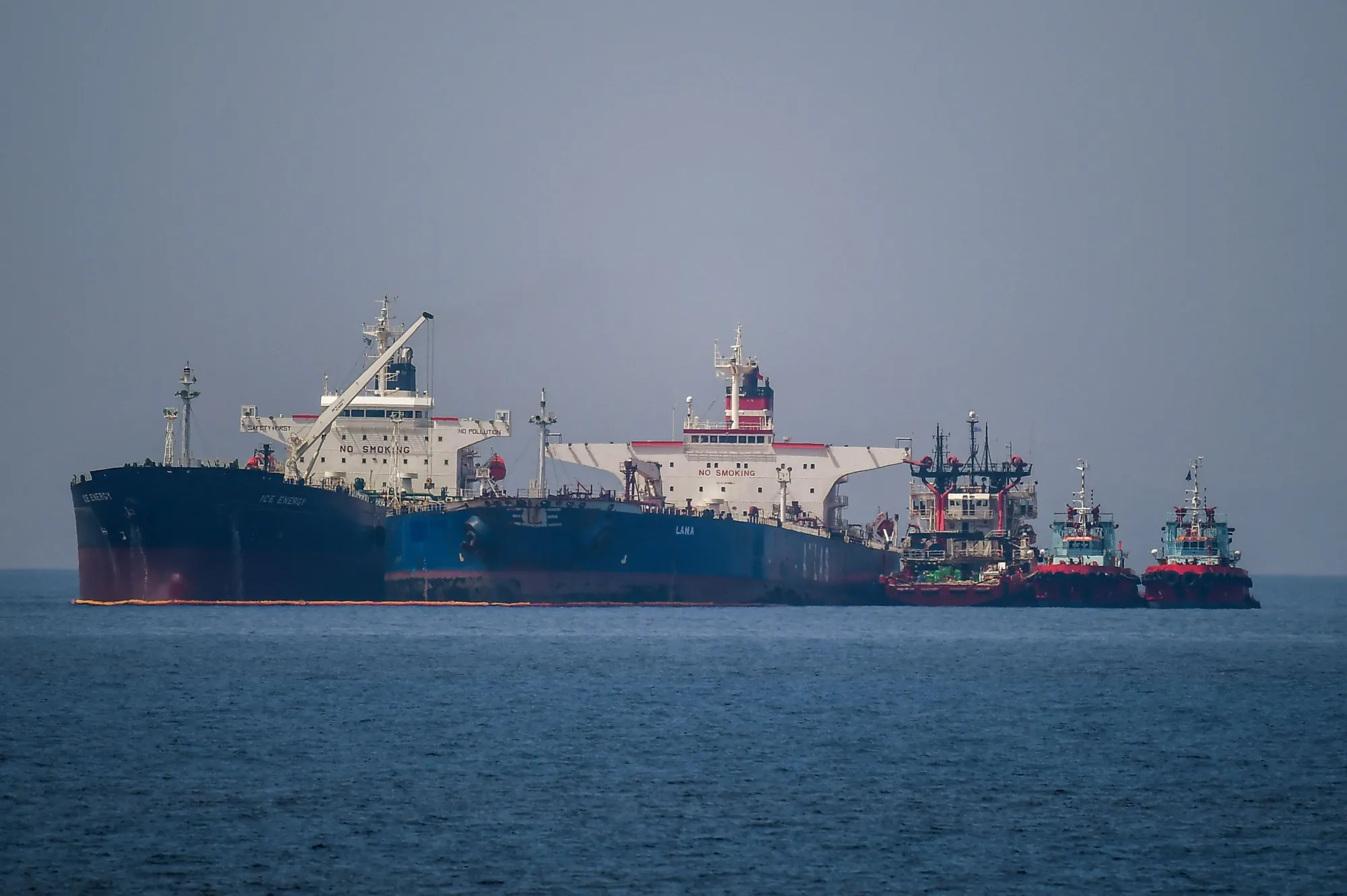 Oil tankers off the shore of Karystos, Greece.
