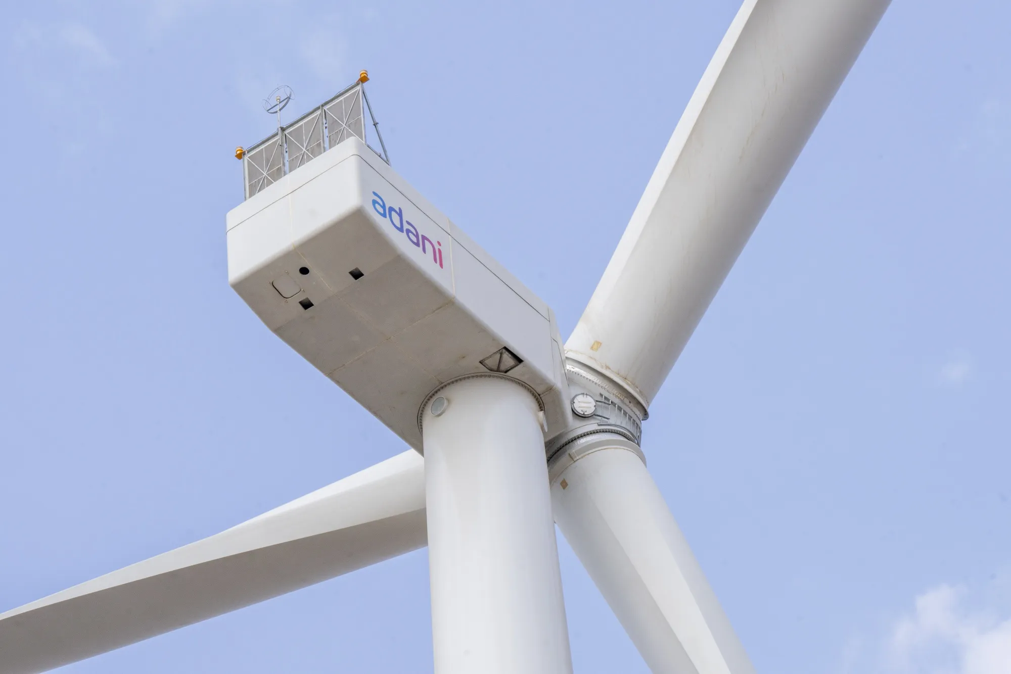 A wind turbine at the Adani Green Energy renewable energy park in Khavda, India.