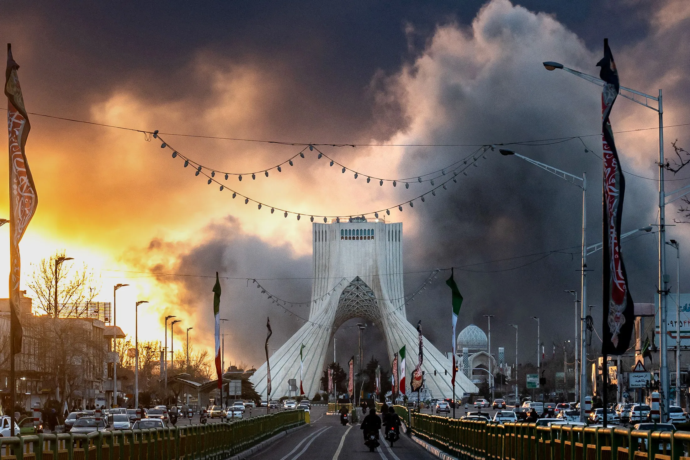 An air strike near the Azadi Tower in Tehran on March 3.