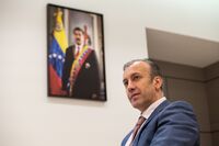 Tareck El Aissami speaks during an interview in Caracas, on June 10.