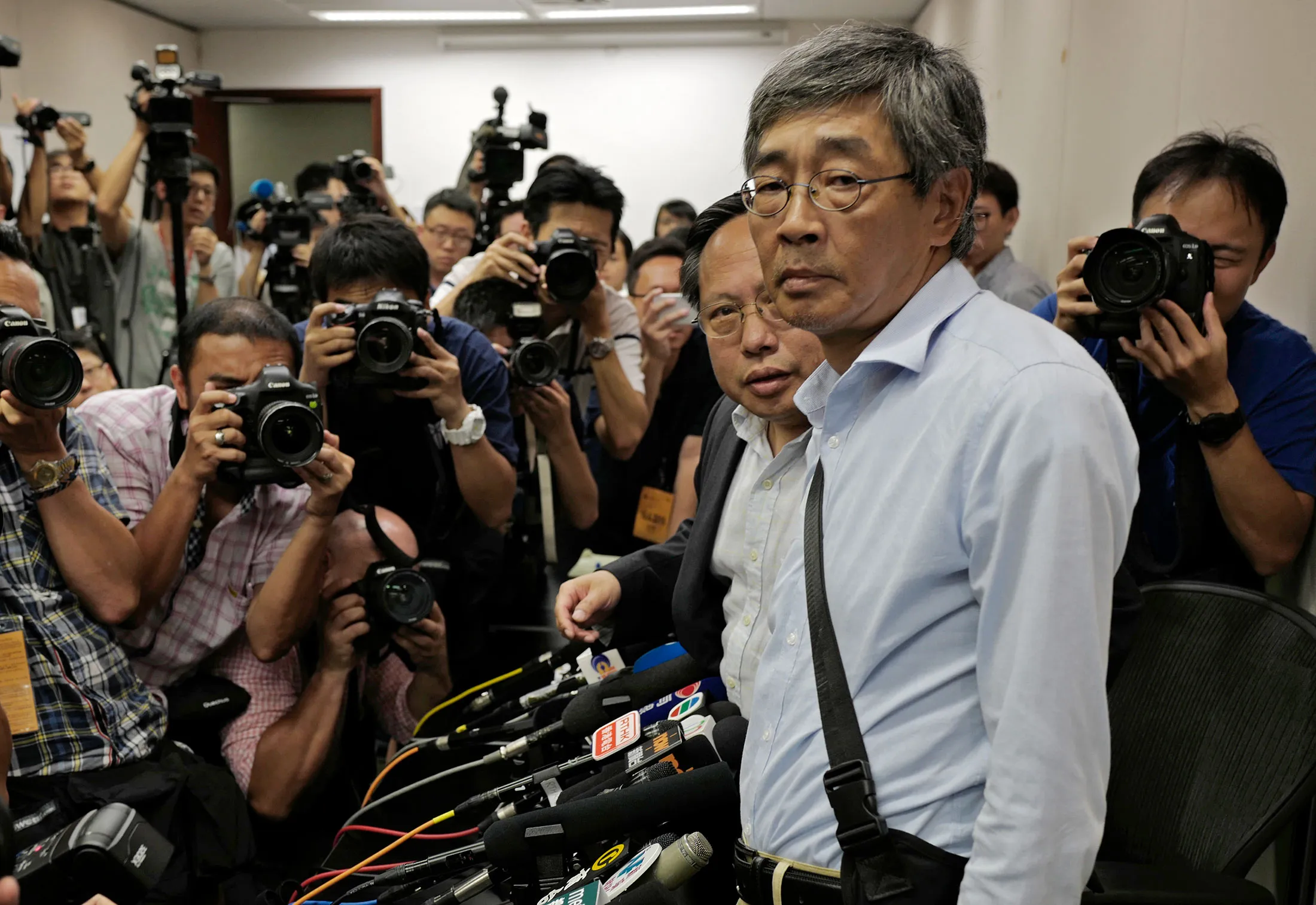 Freed Hong Kong bookseller Lam Wing-kee attends a news conference in Hong Kong on June 16.
