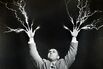 Man with lightning shooting from fingers (B&W)