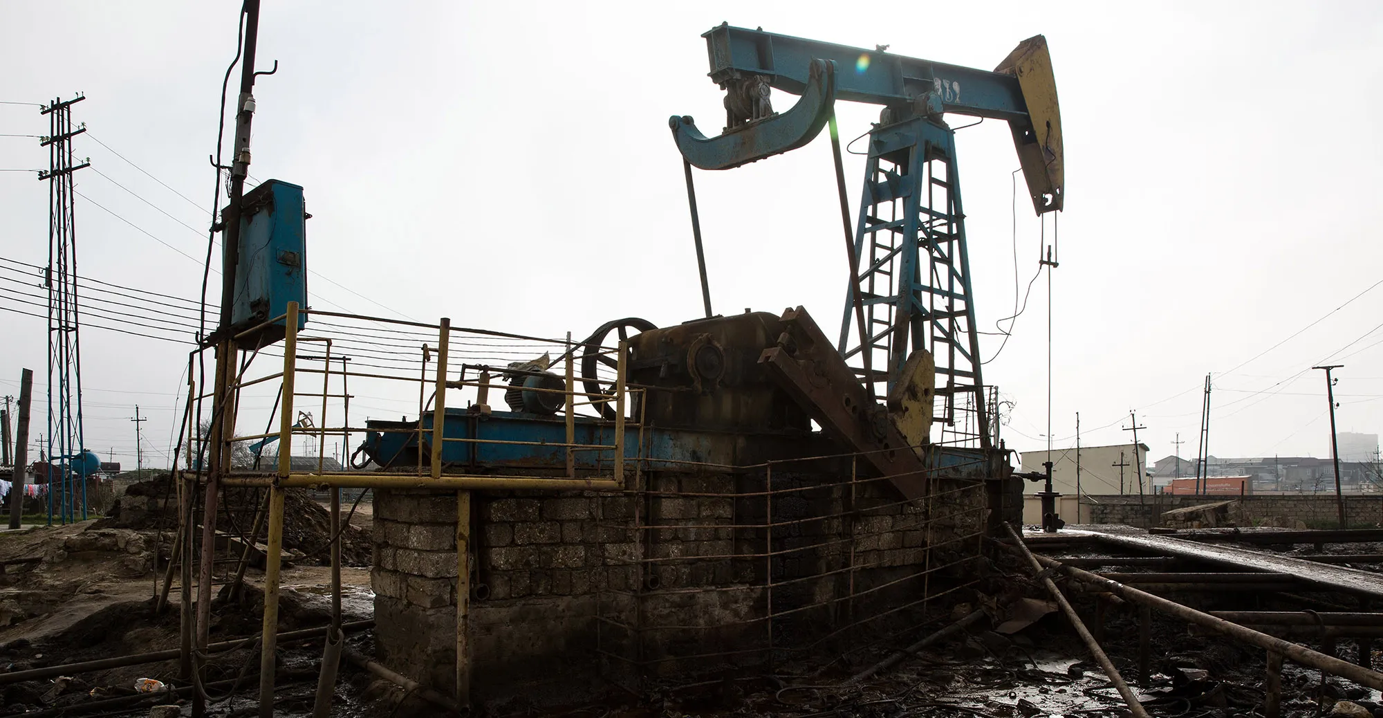 A pumpjack operates in Baku.