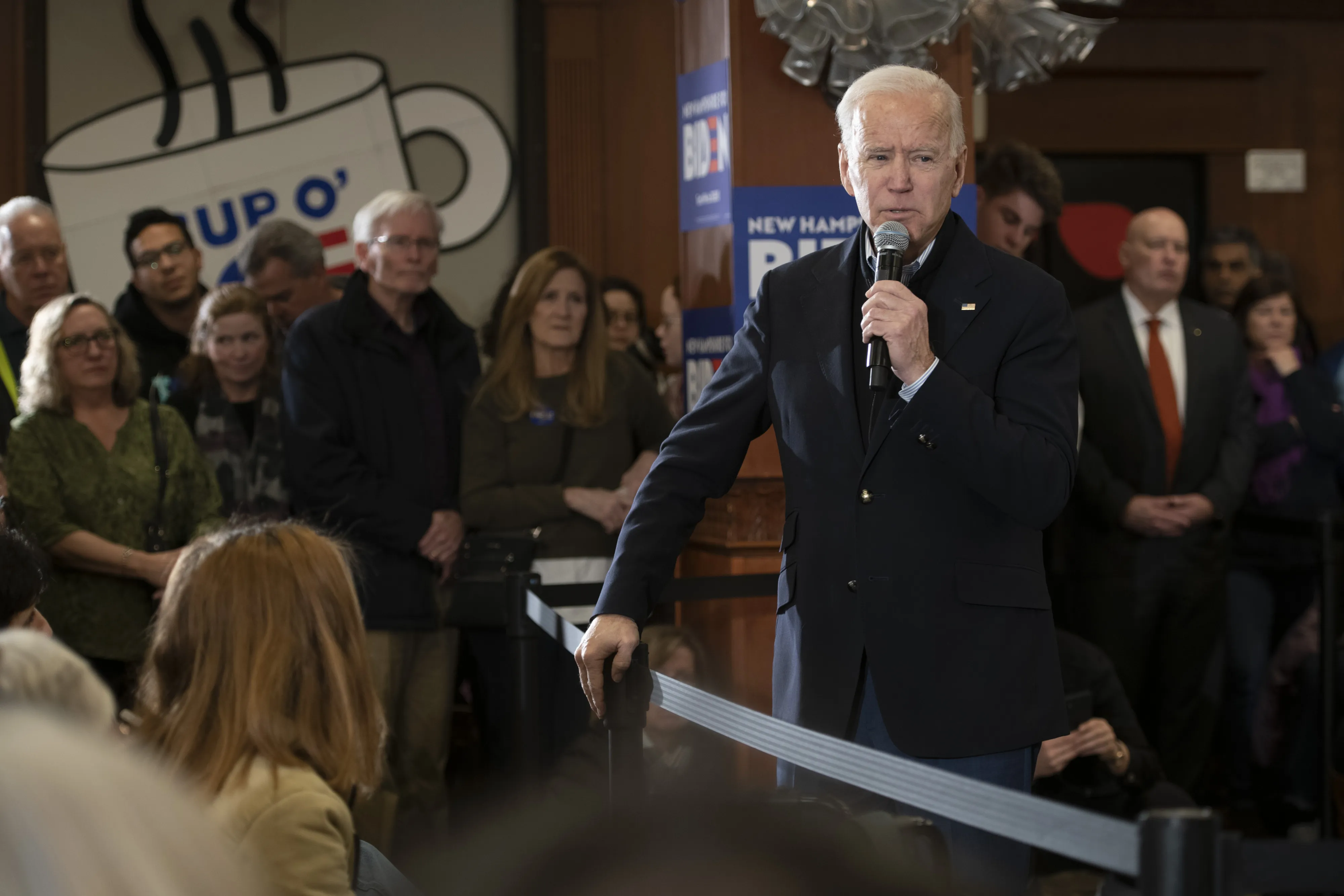 Joe Biden speaks&nbsp;in Hampton, New Hampshire on Feb. 9.
