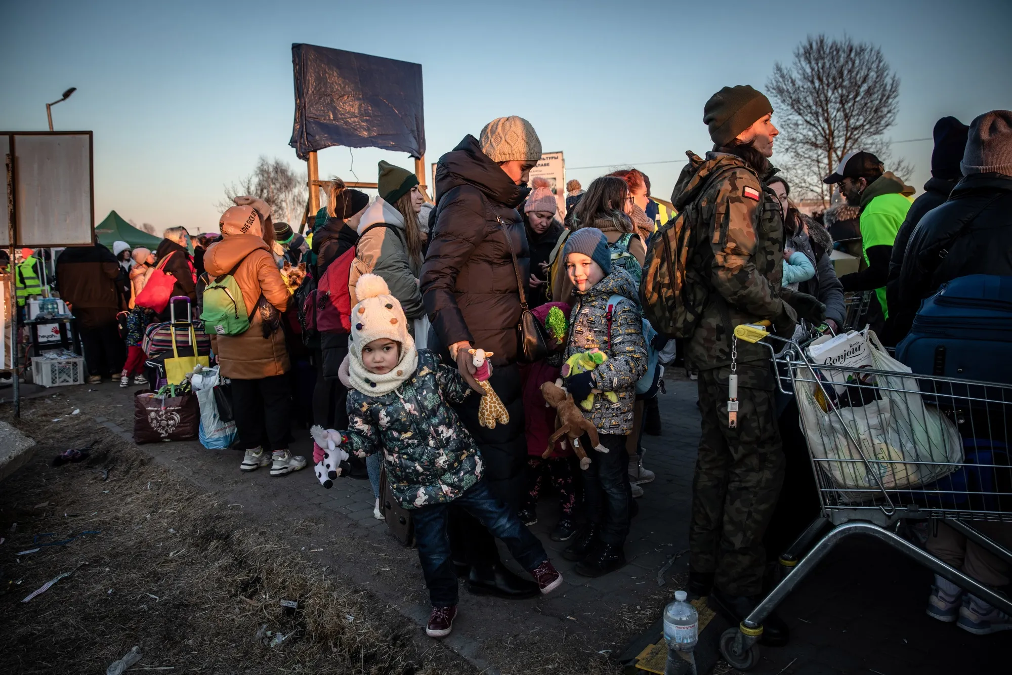 Ukrainian refugees at the Medyka border crossing in Poland, on March 18.