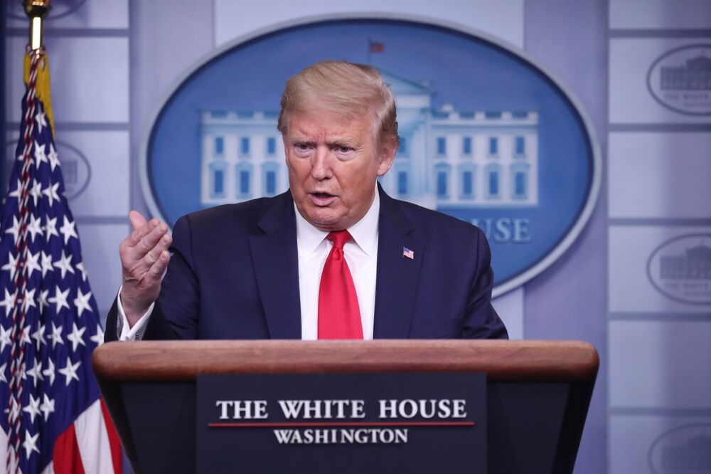 U.S. President Donald Trump speaks at the White House on April 22.