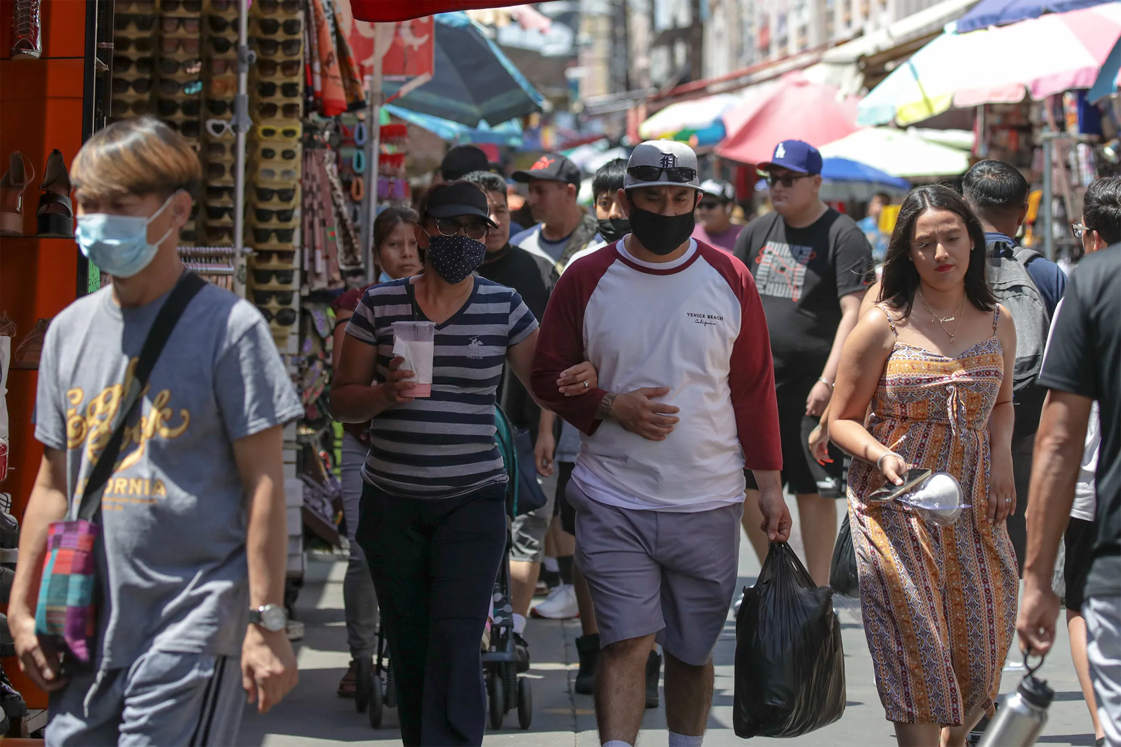 Shoppers at an outdoor market in Los Angeles on July 14.