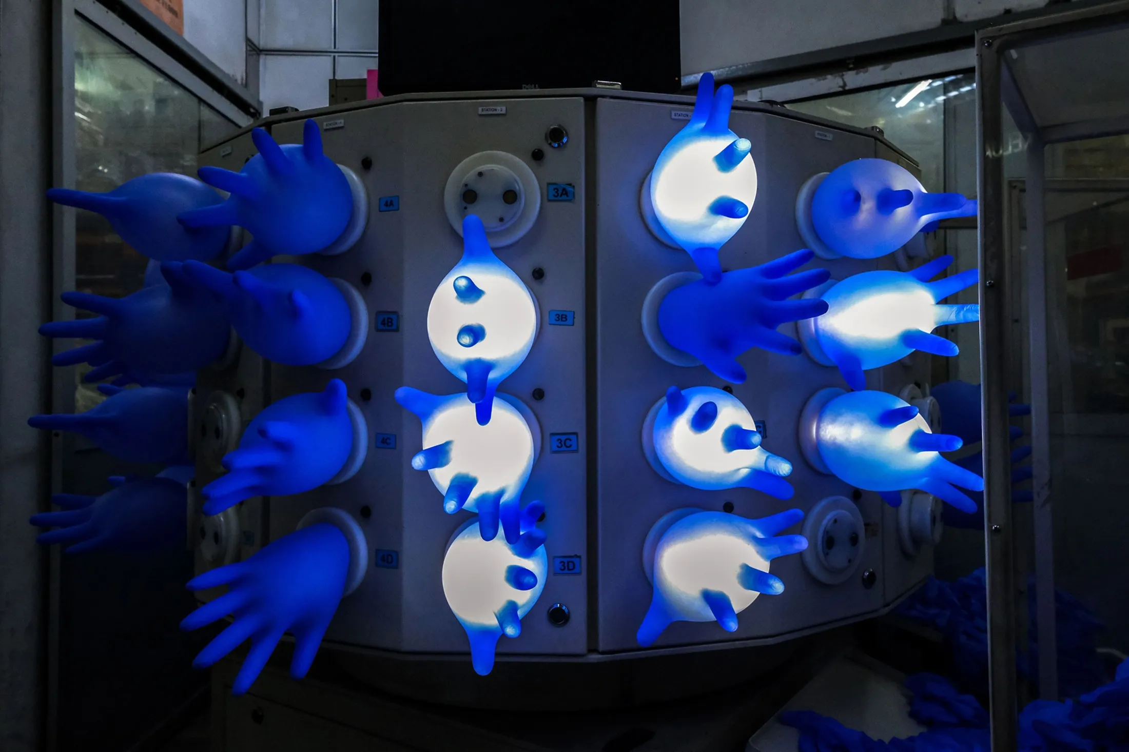 The air-leak test room at a Top Glove factory in Selangor, Malaysia.