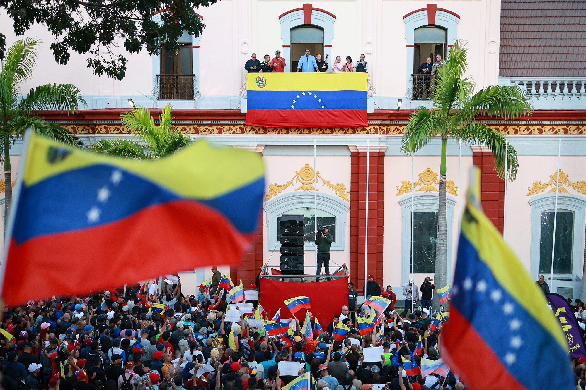 Nicolas Maduro speaks to supporters during a protest in Caracas, Venezuela on July 30.