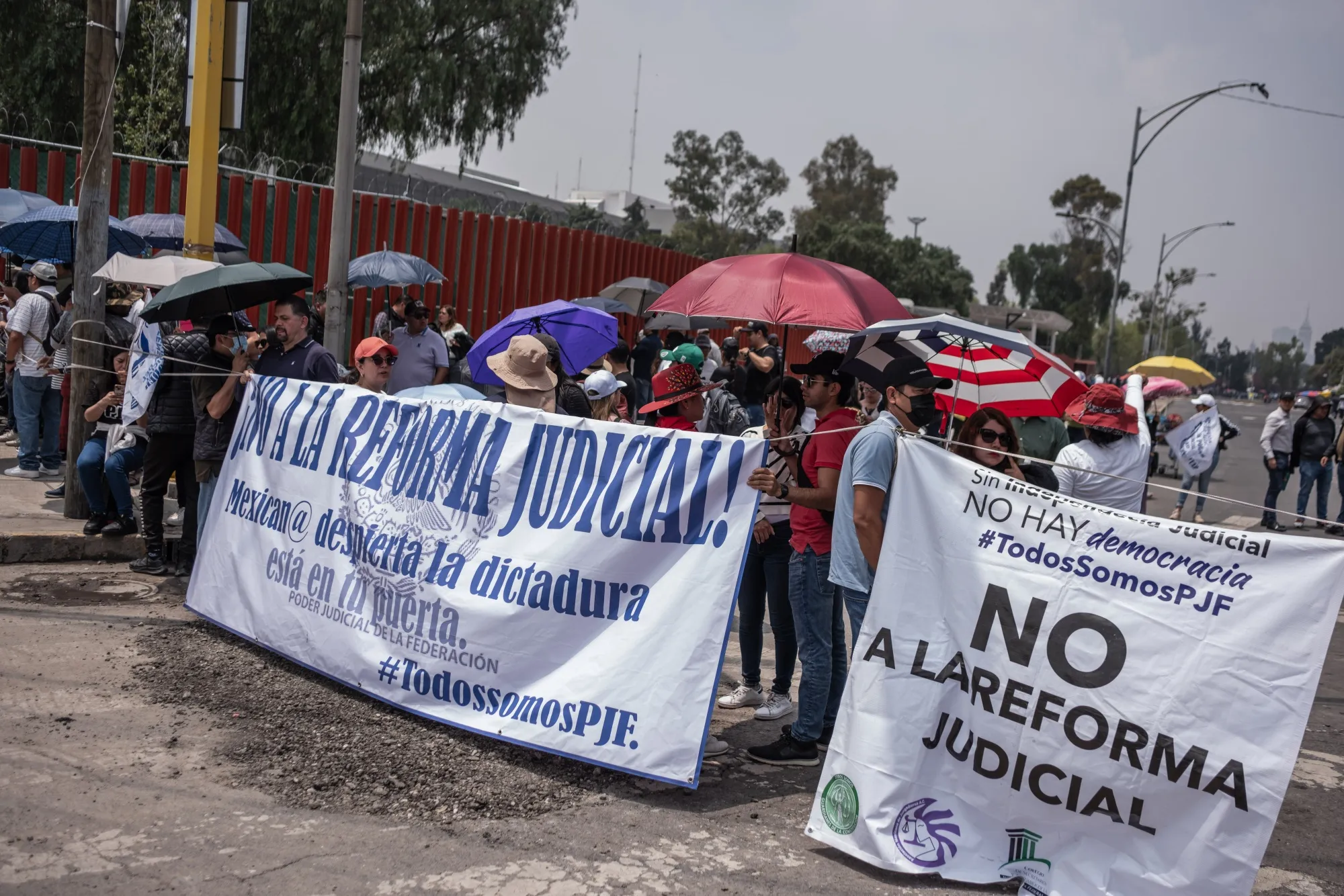 Demonstrators protest Mexico’s judicial reform bill outside of the Saint Lazarus Legislative Palace in Mexico City on Sept. 3.