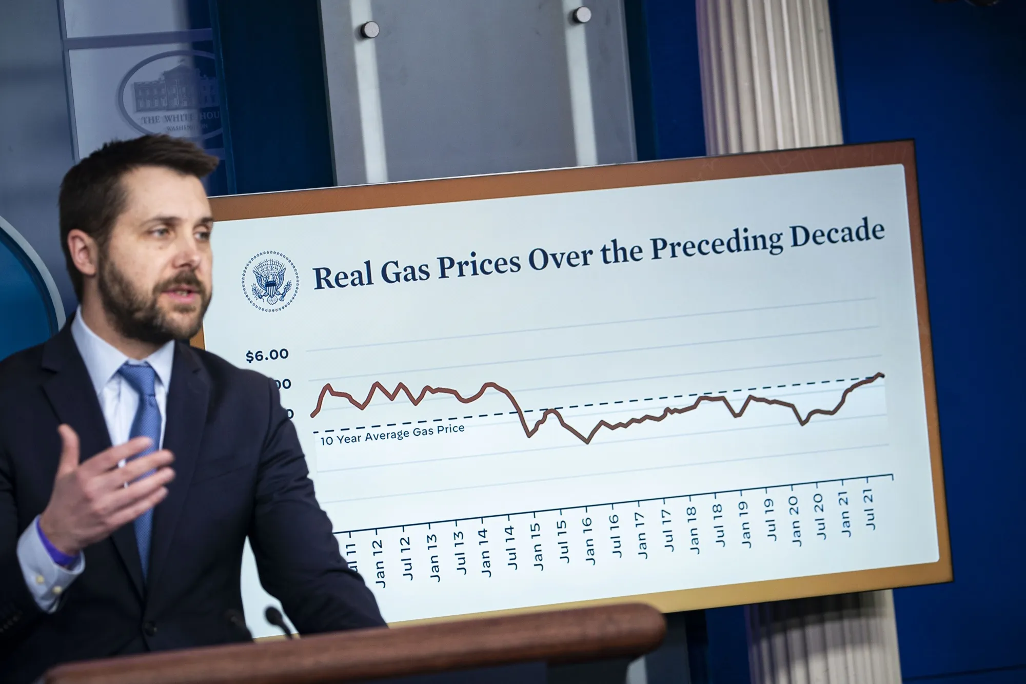 Brian Deese&nbsp;during a news conference in the James S. Brady Press Briefing Room at the White House on Dec. 9.