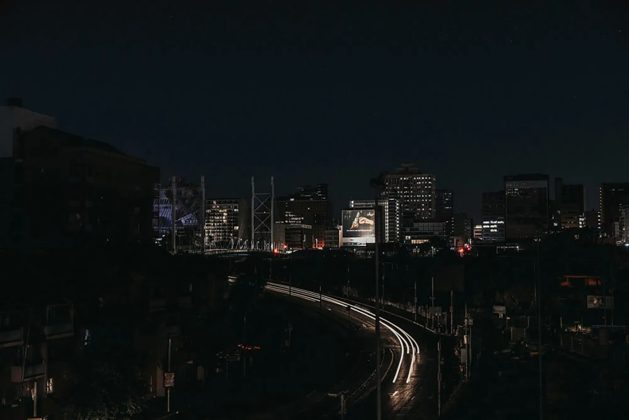 The darkened Braamfontein district as blackouts begin, in Johannesburg, on Jan&nbsp;15.&nbsp;