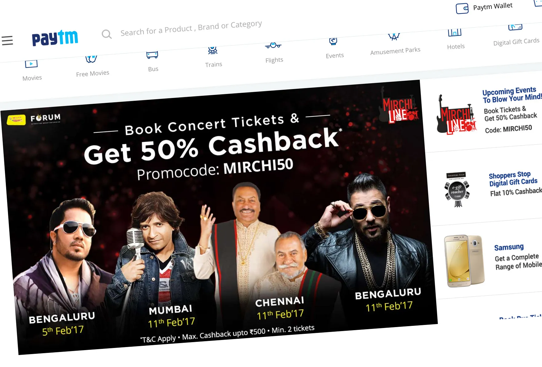 The Paytm website
