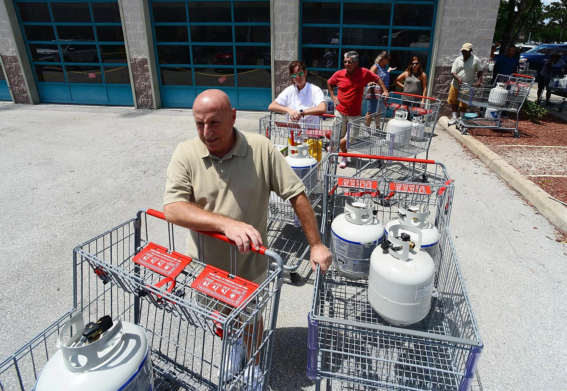 Residents wait to buy propane in preparation for Hurricane Dorian at BJ’s store in Orlando, Florida on Aug. 29.